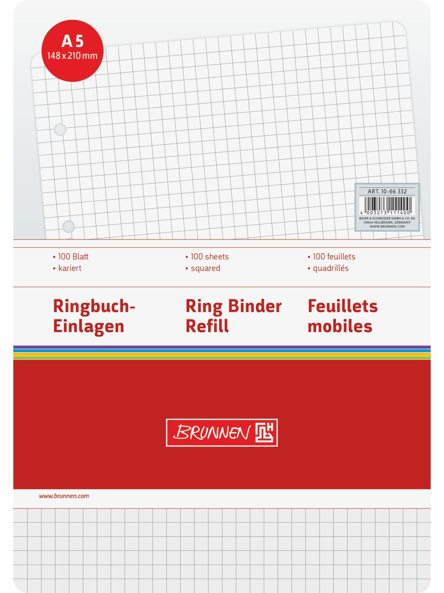Baier & Schneider Collegeblock Ringbucheinlagen 100 Blatt 5 mm kariert A5
