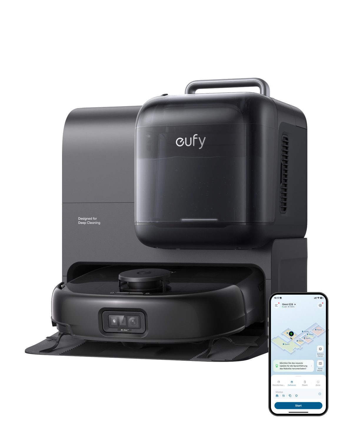 eufy Saugroboter eufy E28 Omni Пылесосы, HydroJet Tiefenreinigers,20000pa, mit Beutel, FlexiOne Tiefenreinigers