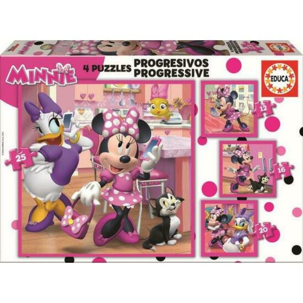 Educa Puzzle Puzzle Minnie Mouse Happy Helpers Progressiv 12-16-20-25 Stücke, Puzzleteile