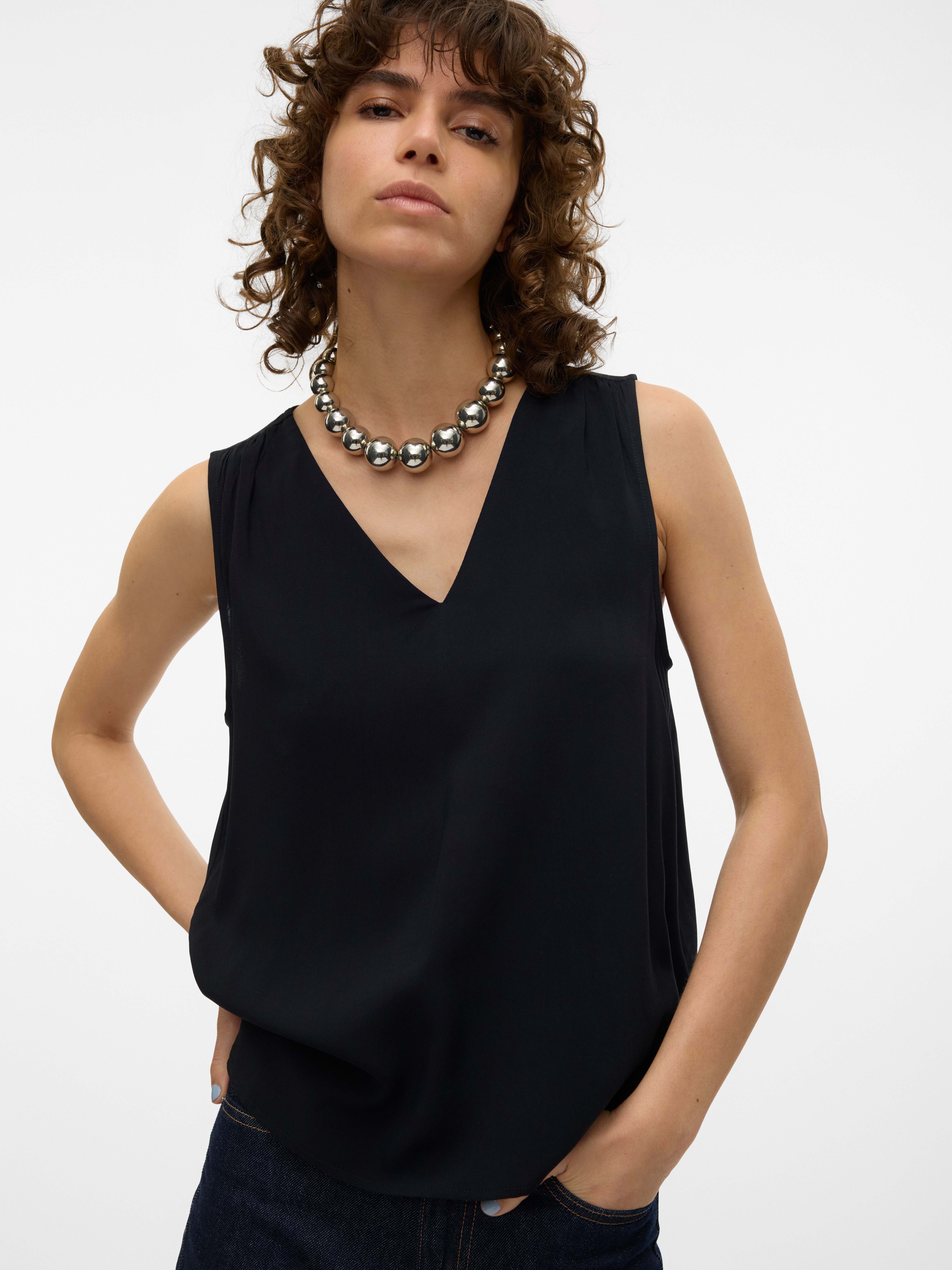 Vero Moda V-Shirt VMEASY JOY S/L V-NECK TOP WVN GA Viskose, regular fit