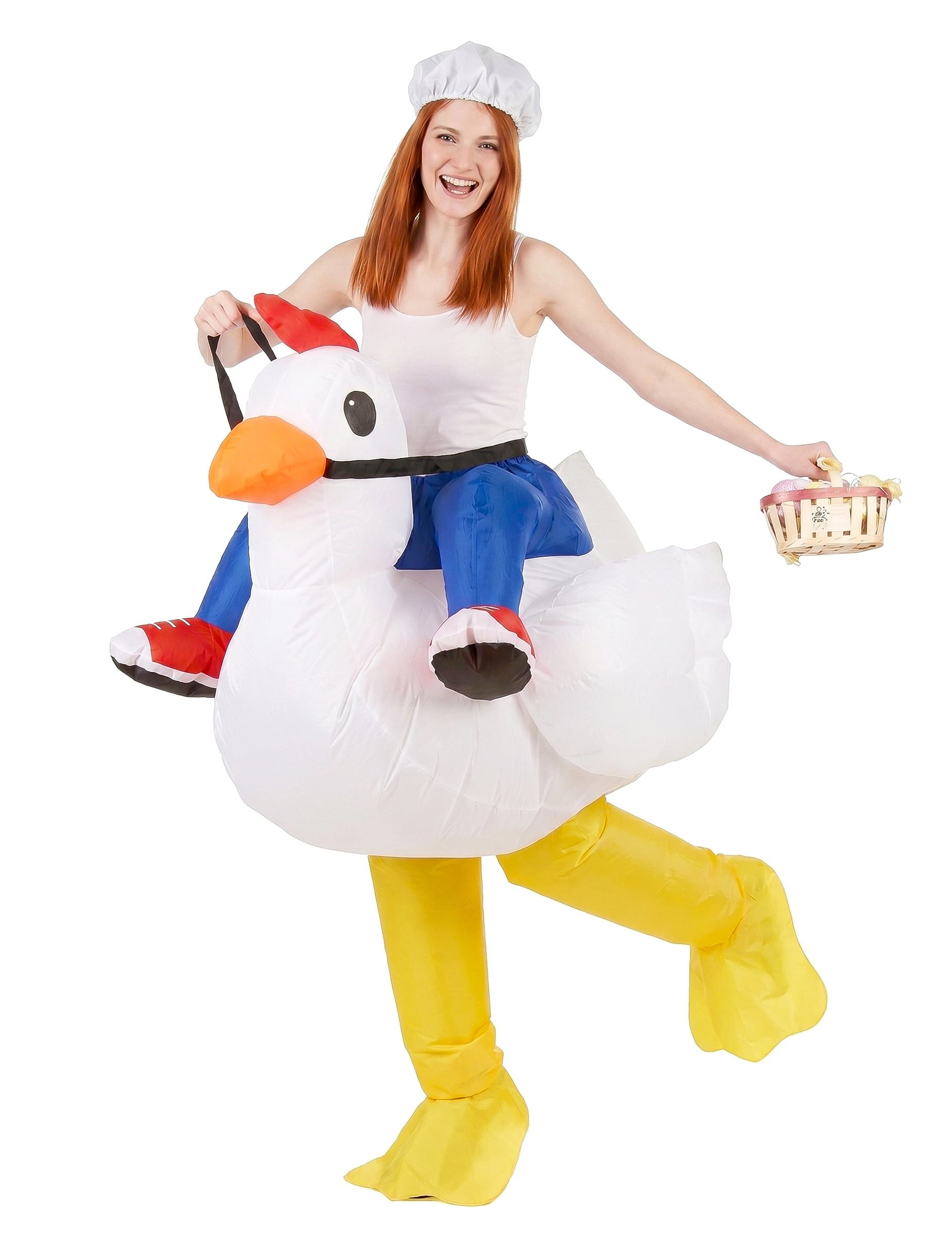 Kostüm Aufblasbares Huckepack-Kostüm Huhn weiss-blau-gelb