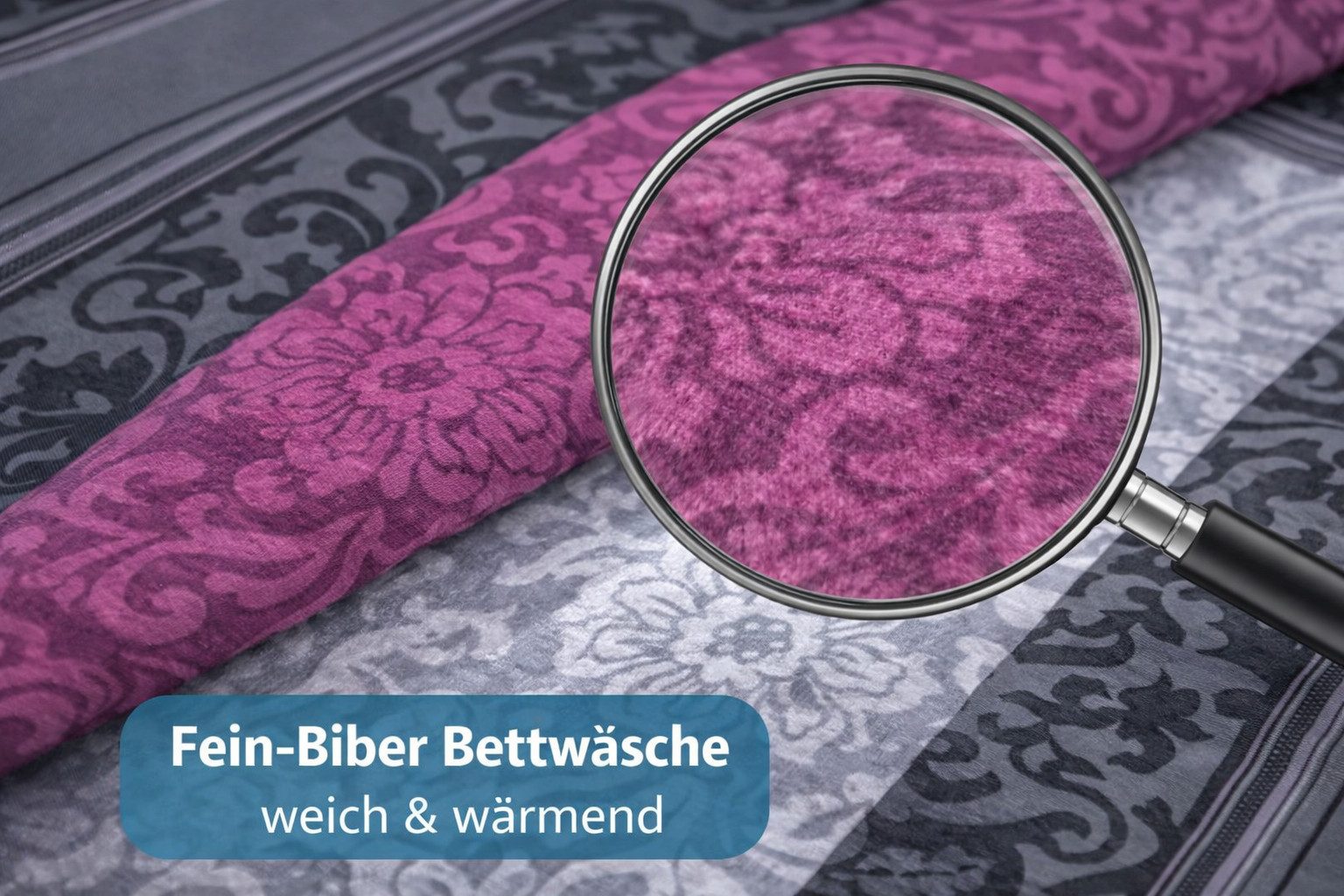 soma Bettwäsche Biber Bettbezug 135x200 cm Grau Beere 2-teilig 100% Baumwolle, Biber, 2 teilig, Weiche Biber-Baumwolle, warm, atmungsaktiv und mit Reißverschlus – Bild 4 von 5