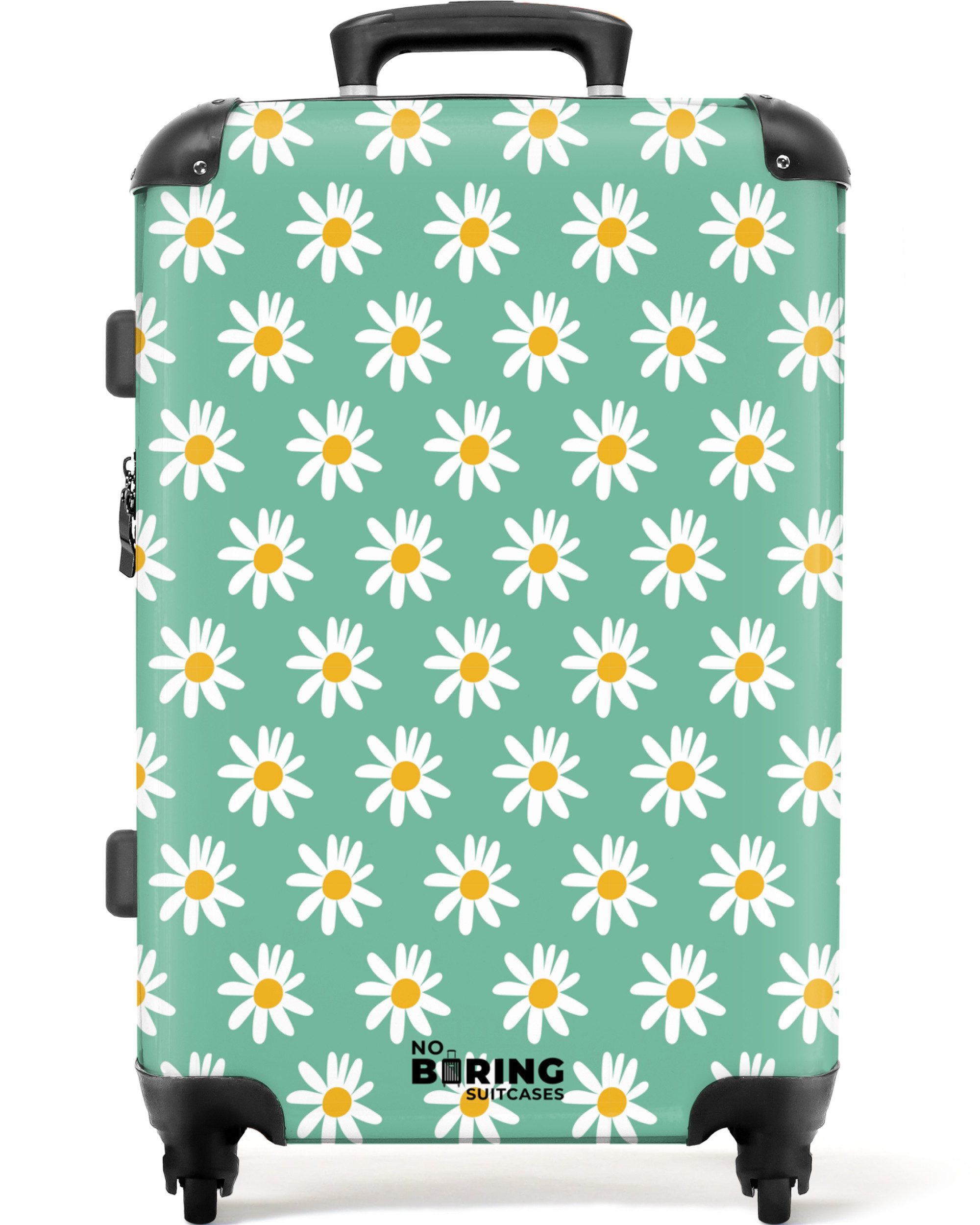 NoBoringSuitcases.com© Hartschalen-Trolley Türkis mit Gänseblümchen 67 günstig online kaufen