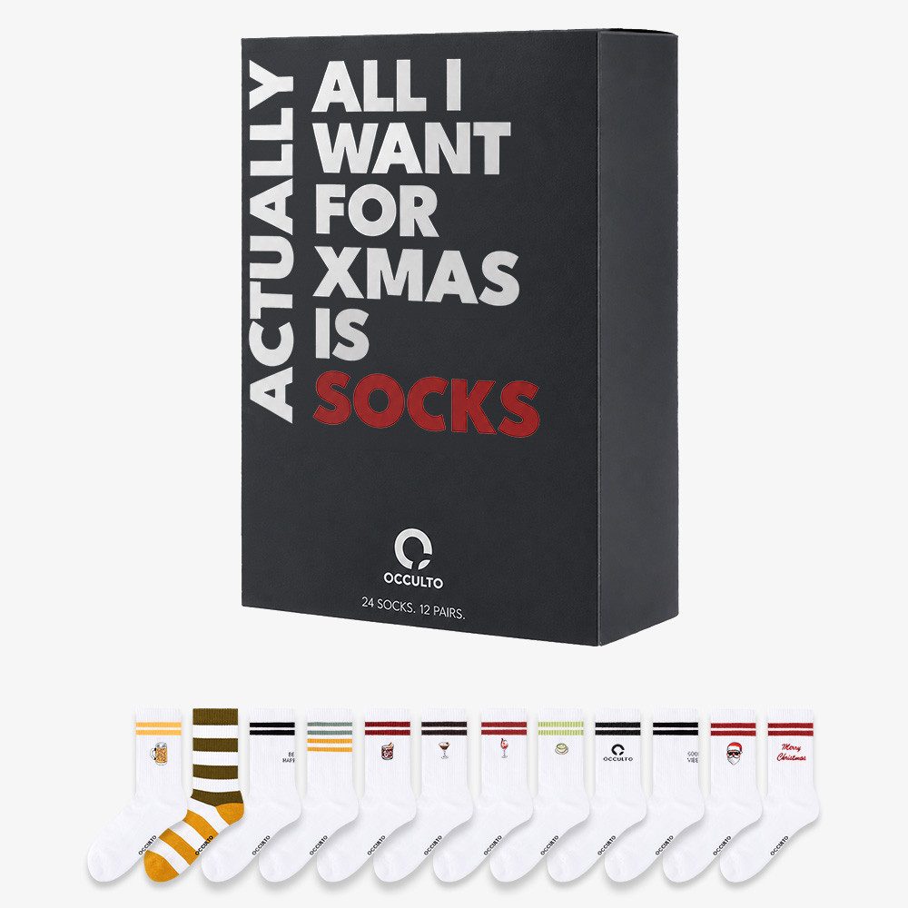 OCCULTO Tennissocken Männer & Frauen Tennissocken Adventskalender 2026 (12-Paar)