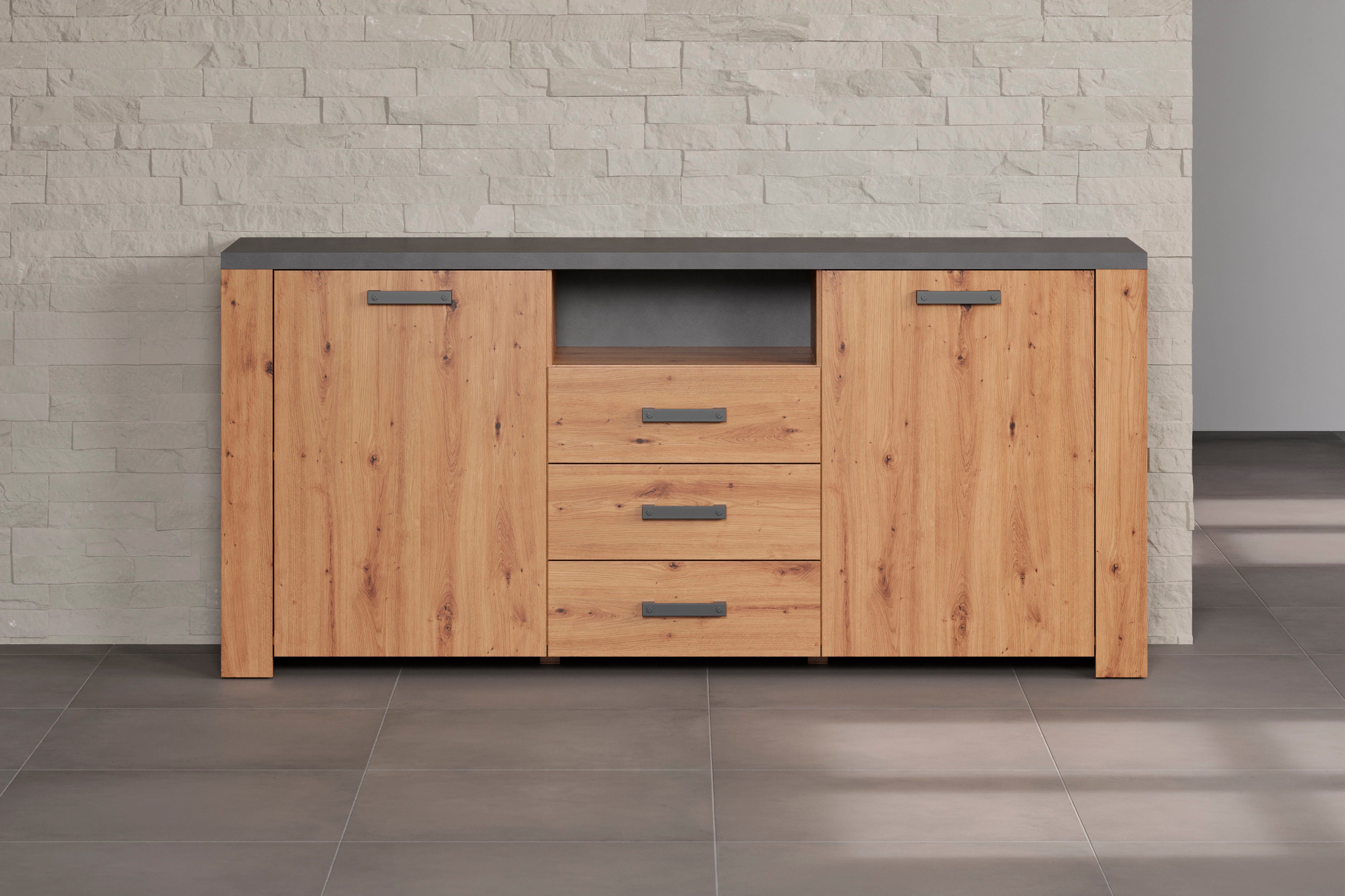 Home affaire Sideboard Ambres (1 St), matte Echtholzoptik, ca. Maße BxH: 180x83 cm, hellbraun, Eiche