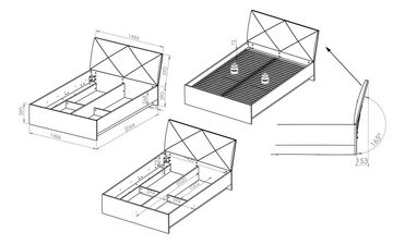 Marmex Möbel Stauraumbett Lille 13 – Bett 140x200, Doppelbett, Bettgestell ohne Matratze