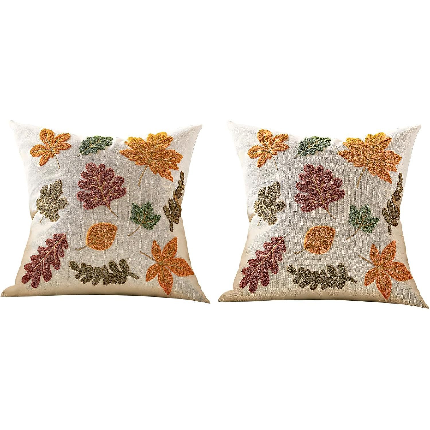 Sorvyzxn Kissenbezug 45x45 cm Herbstdeko, Kissenhülle mit 3D-Stickerei und Leinenoptik, (2 Stück), Ahornblatt Muster, Dekokissen Bezug für Sofa Wohnzimmer Schlafzimmer