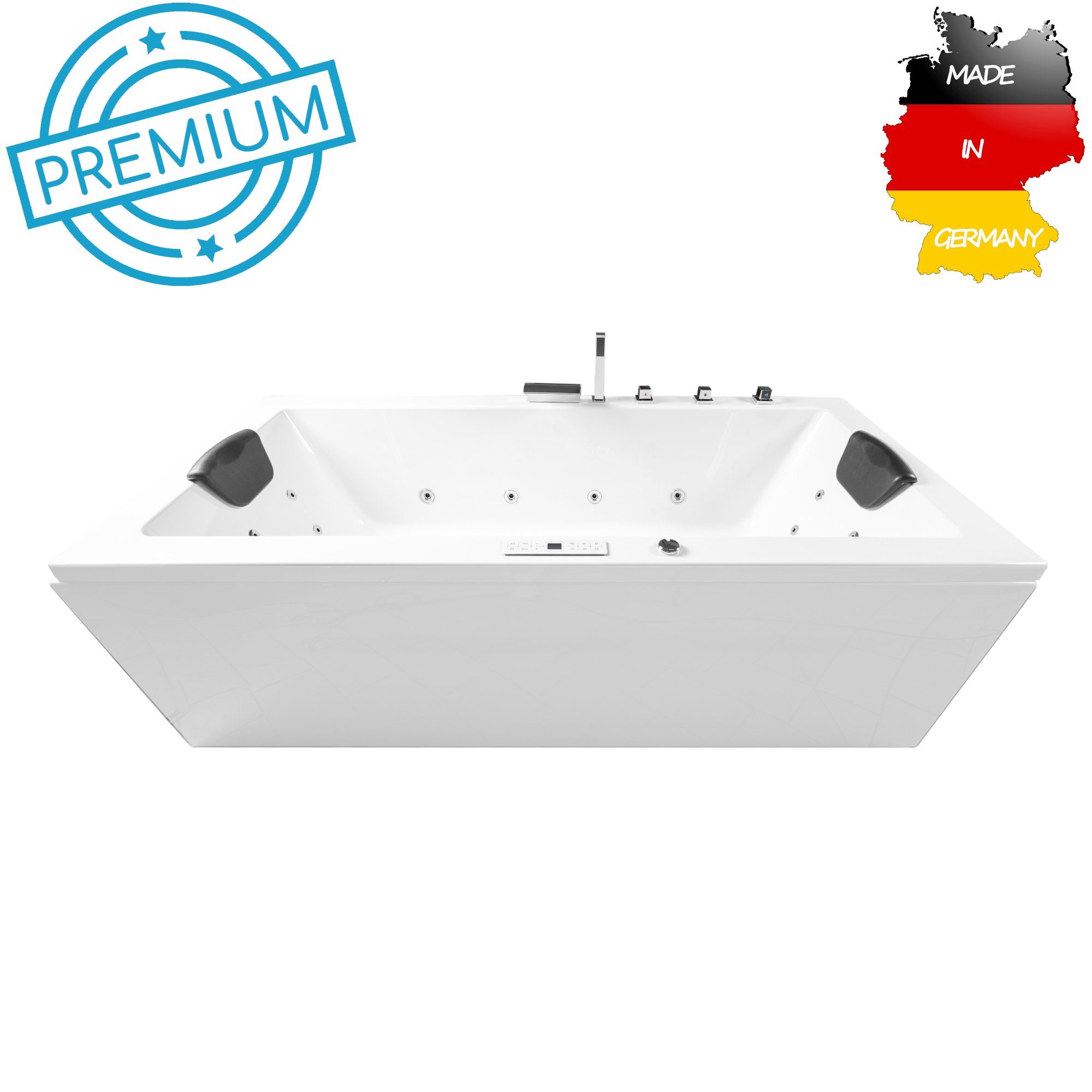 Basera® Whirlpool-Badewanne PREMIUM Indoor Whirlpool Badewanne Naxos, (Komplett-Set), mit 24 Massagedüsen, Heizung, Wasserdesinfektion, Bodenansaugung, W...