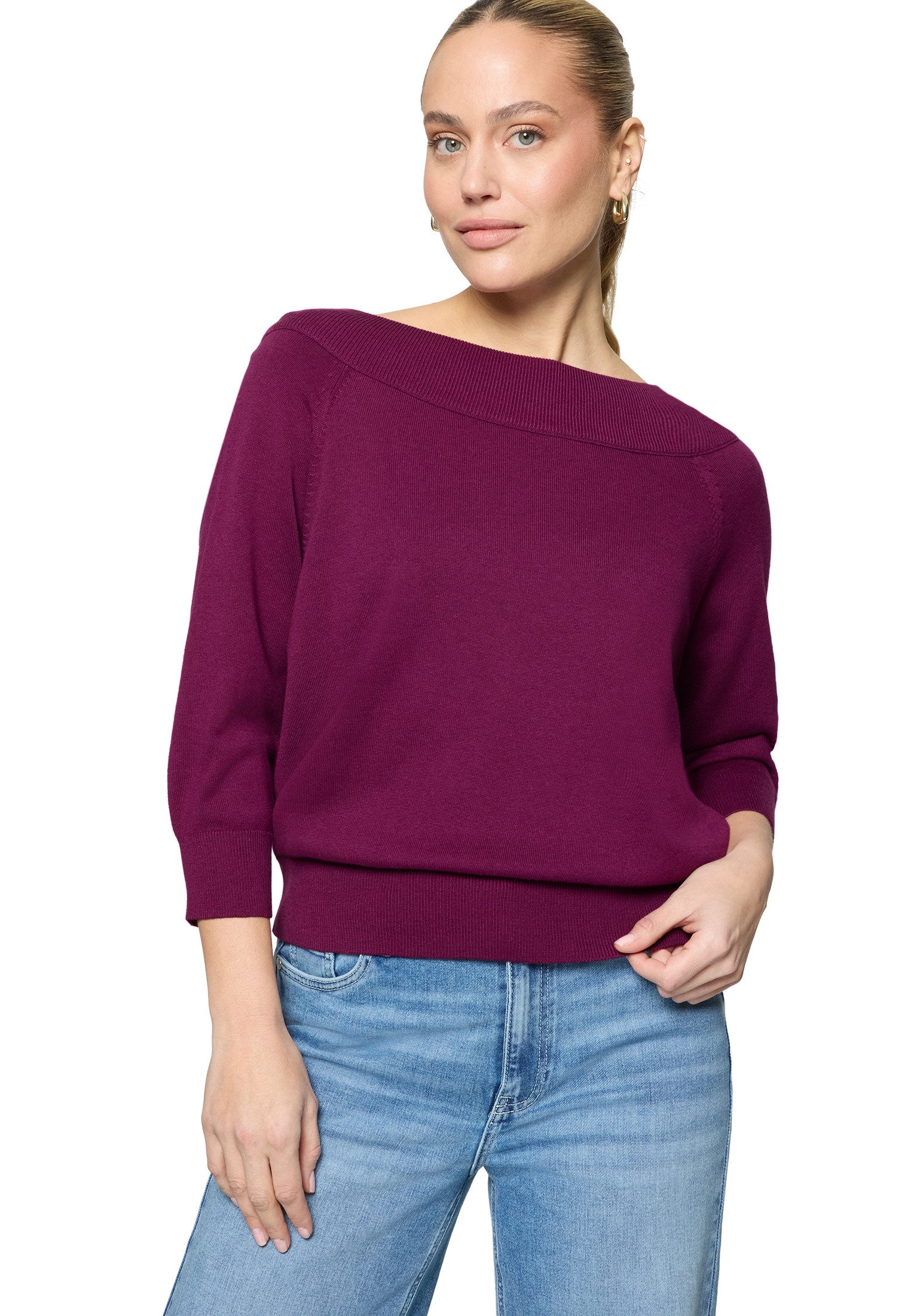 Zero Strickpullover Damen mit Carmenausschnitt (1-tlg) Plain/ ohne Details günstig online kaufen