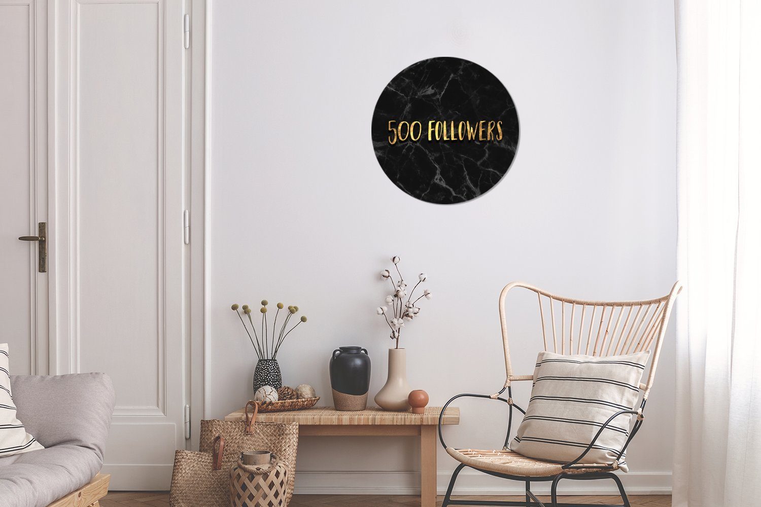 Wandsticker Rund, Wohnzimmer Tapetenaufkleber, für - Kinderzimmer, Gold Medien Tapetenkreis Soziale - MuchoWow - (1 St), Instagram Marmor