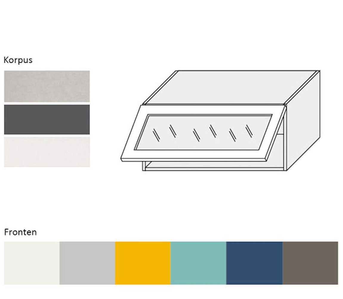 mit (Napoli) Hochglanz Napoli wählbar 1-türig 80cm Korpusfarbe qurazgrau Feldmann-Wohnen Glaseinsatz Klapphängeschrank RAL 7039 und grifflos Front-