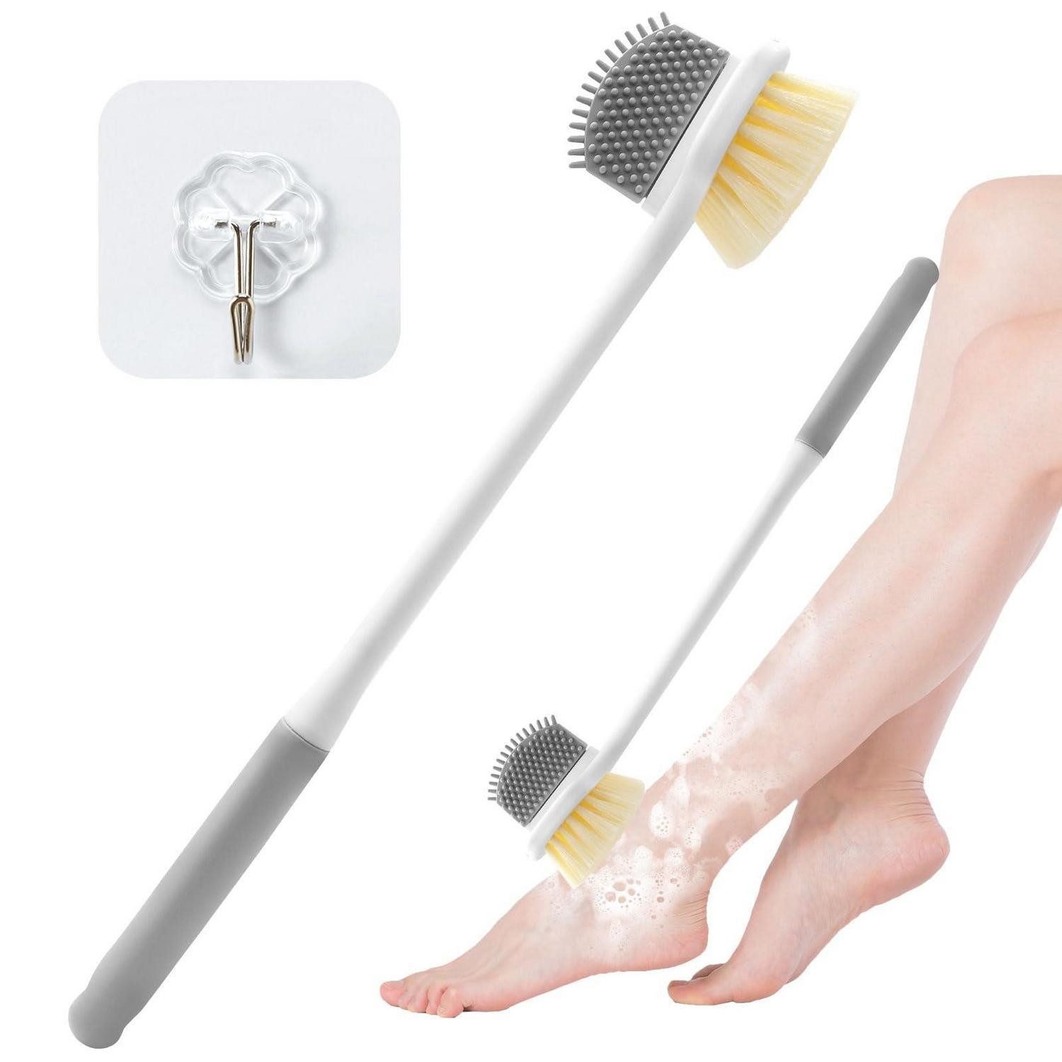 LuxusKollektion Fußbürste Fußwaschbürste Langstiel Grau 35cm