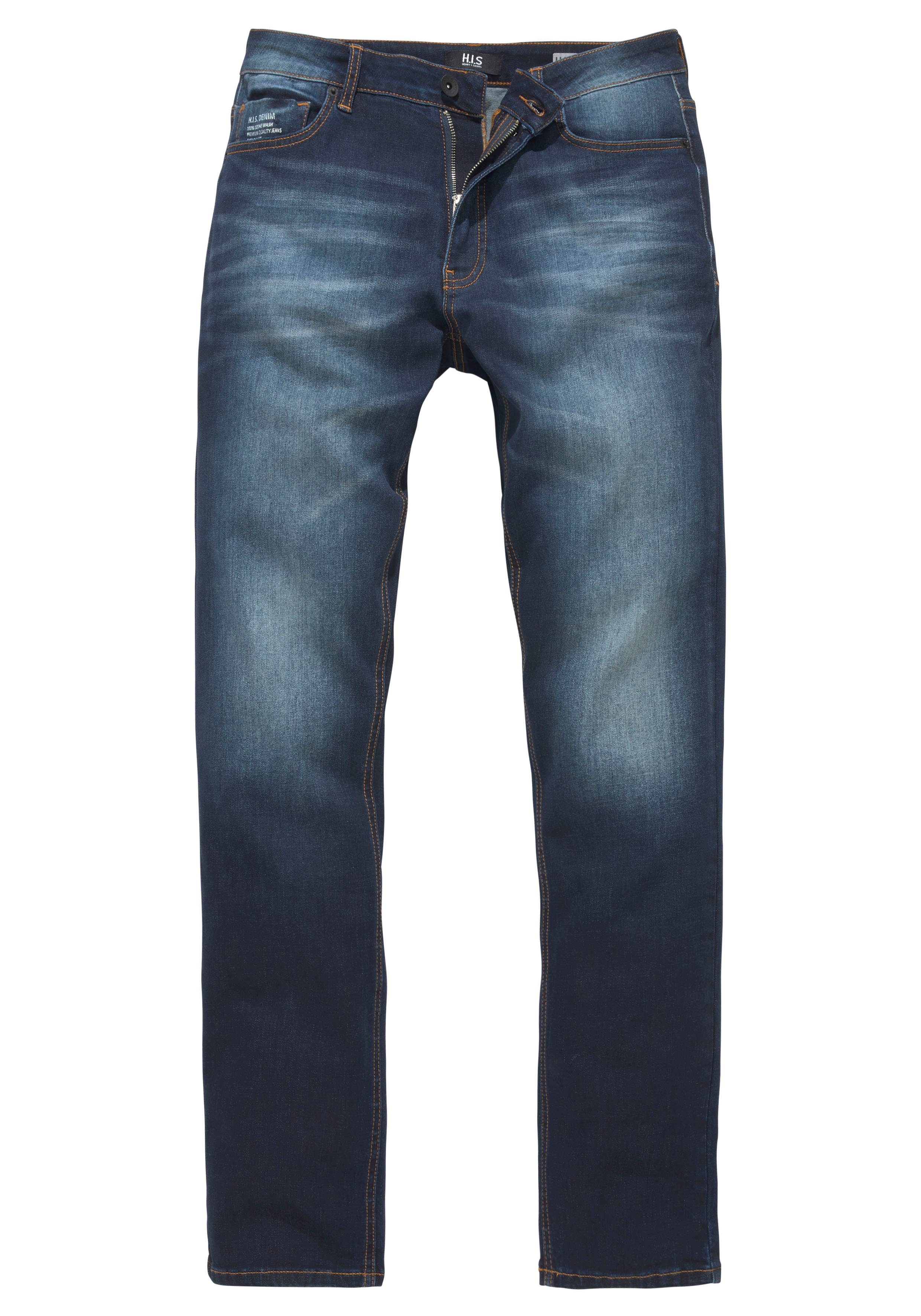 H.I.S Straight-Jeans Produktion Ozon Ökologische, wassersparende durch DIX Wash darkblue-used