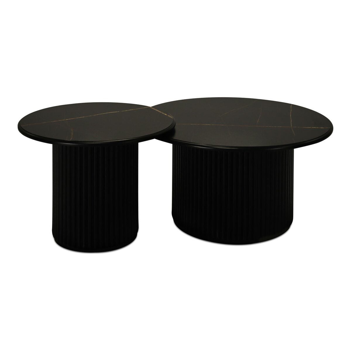 Feeling4Home Couchtisch Ysa 2er-Set Ø60/80 cm Schwarz - mit MDF-Platte & Holzfuß (2er-Set), Runde MDF-Tischplatte mit Melaminbeschichtung, Mittelgestell aus Holz.