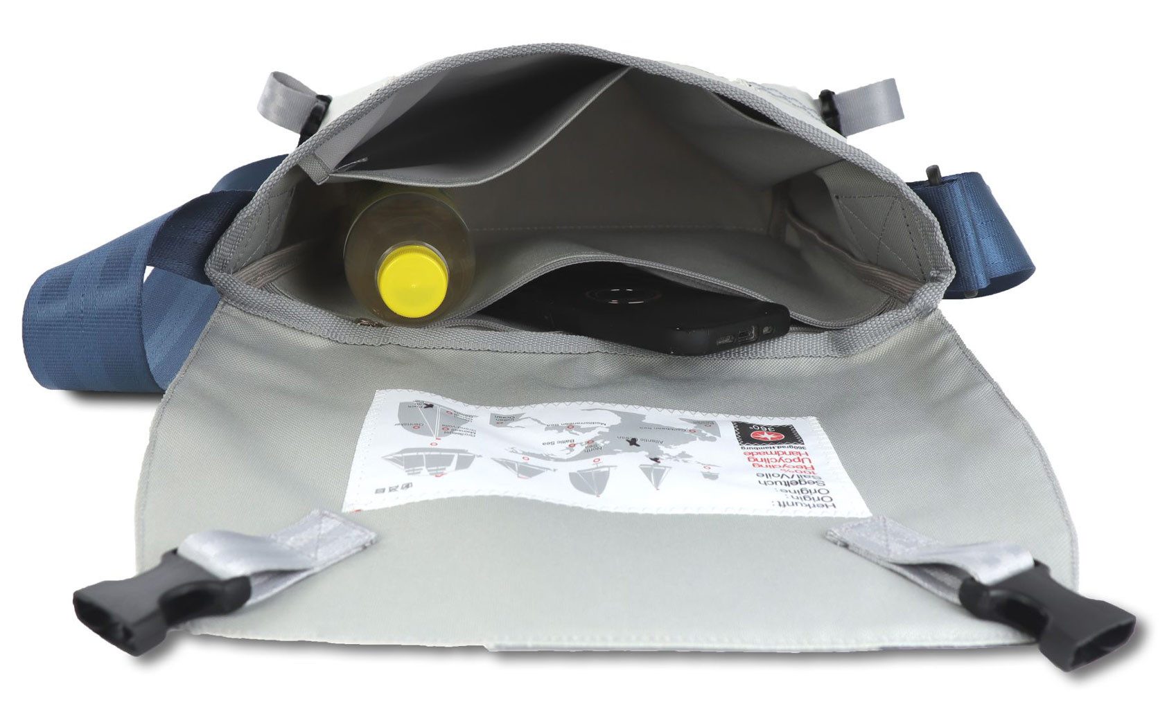 360Grad Schultertasche Umhängetasche Törn, recyceltes Segeltuch, Weiß/Blau