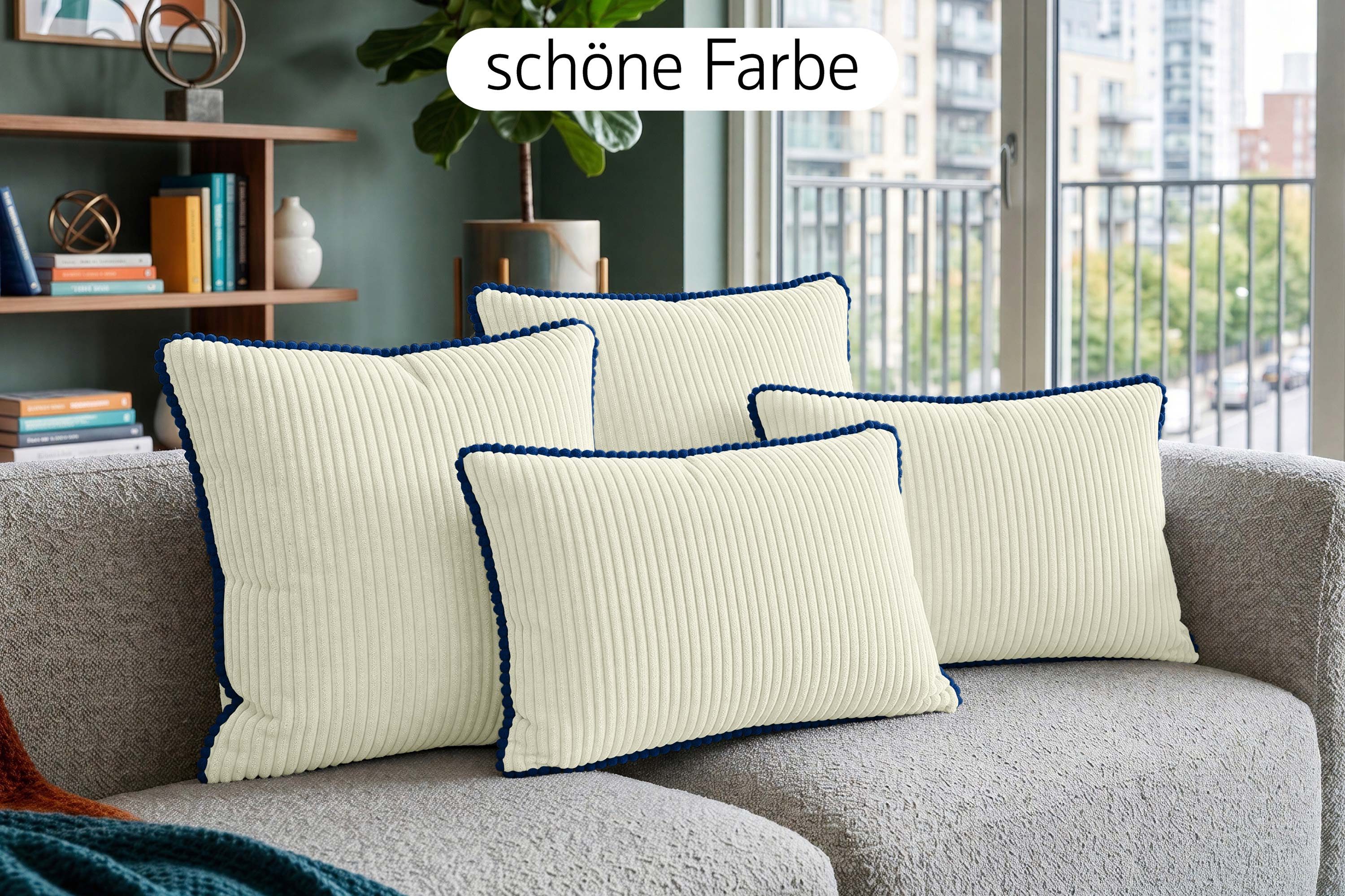 Amilian Dekokissen Sofakissen 4er Set mit Füllung 2x 40x40 cm + 2x 35x45 cm, Hotelverschluss Sofakissen Zierkissen – Bild 2 von 5