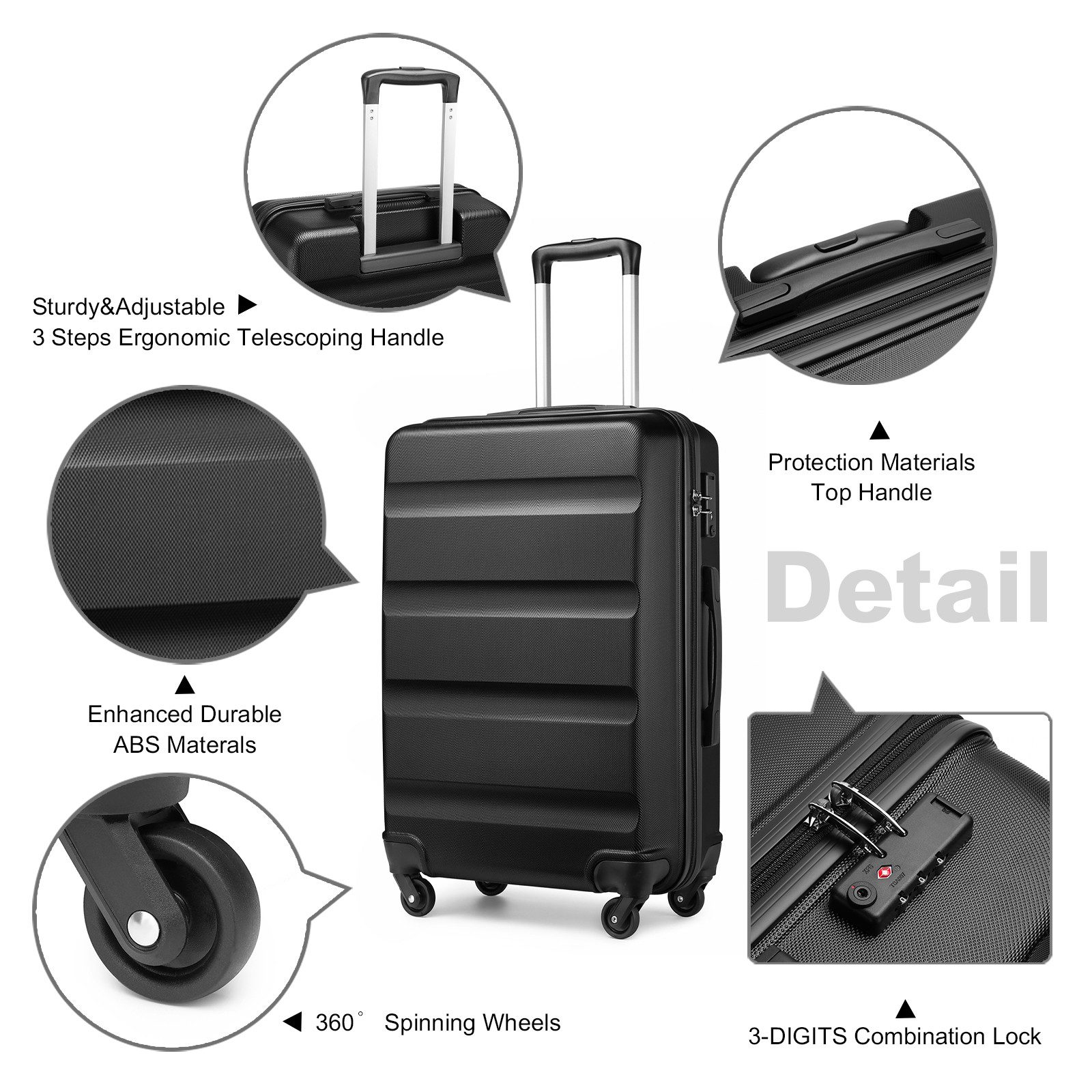 KONO Hartschalen-Trolley Handgepäck Leicht Hartschalenkoffer aus ABS Reisekoffer mit 4 Rollen
