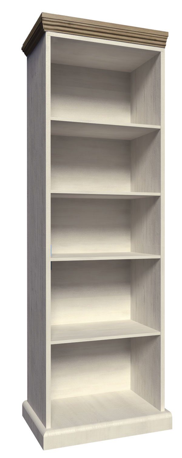 Feldmann-Wohnen Bücherregal Royal, 67cm Pinie skandinavisch weiß Wildeiche Landhaus-Stil | Bücherschränke