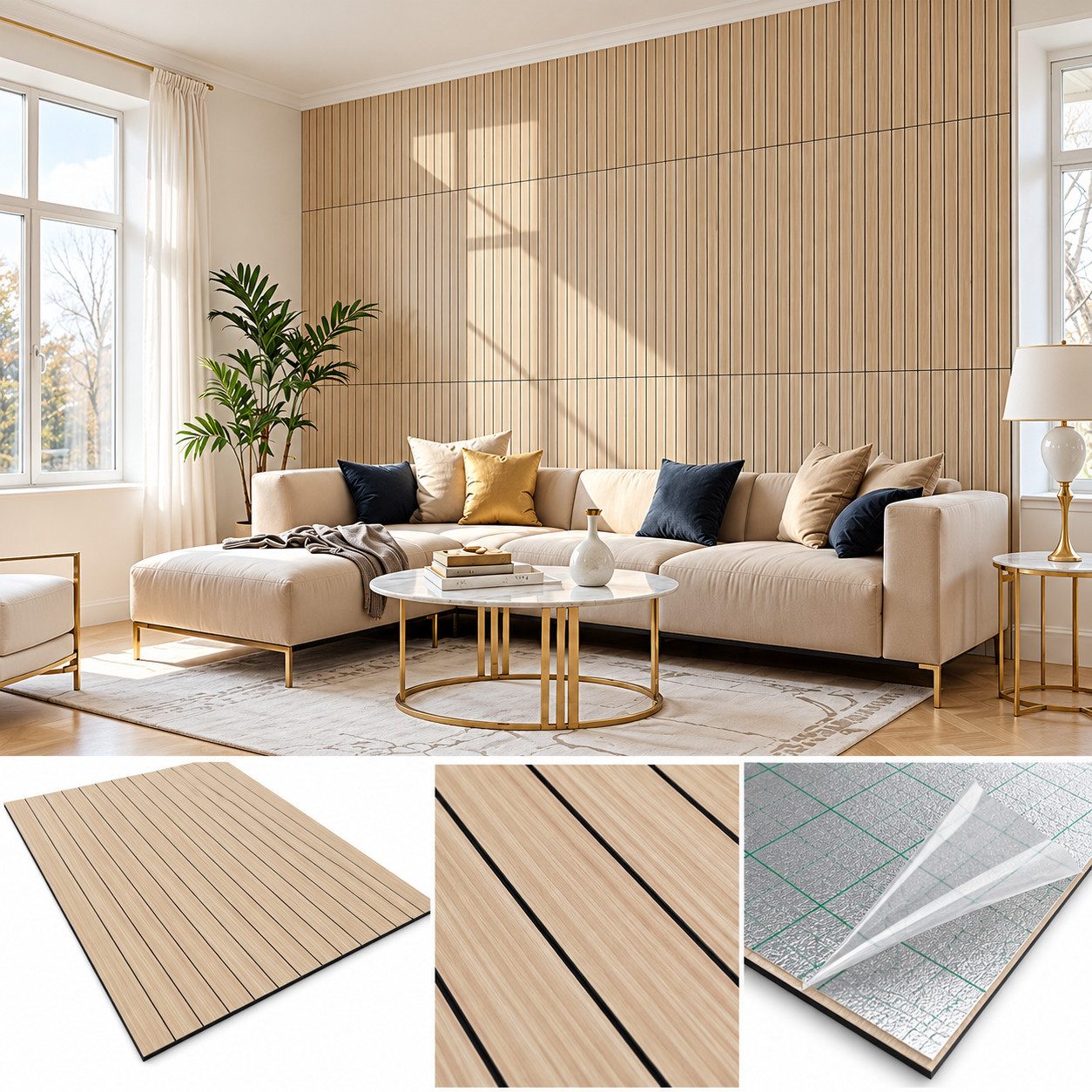 IKHEMalarka Wandpaneel Lamellen Selbstklebend 100x60 cm – PVC + PE-Schaum, 2,8 mm, Betonoptik, BxL: 60x100 cm, 0,6 qm, (1 Paneel = 100 × 60 cm (0,60qm) Tapete M – Bild 5 von 5
