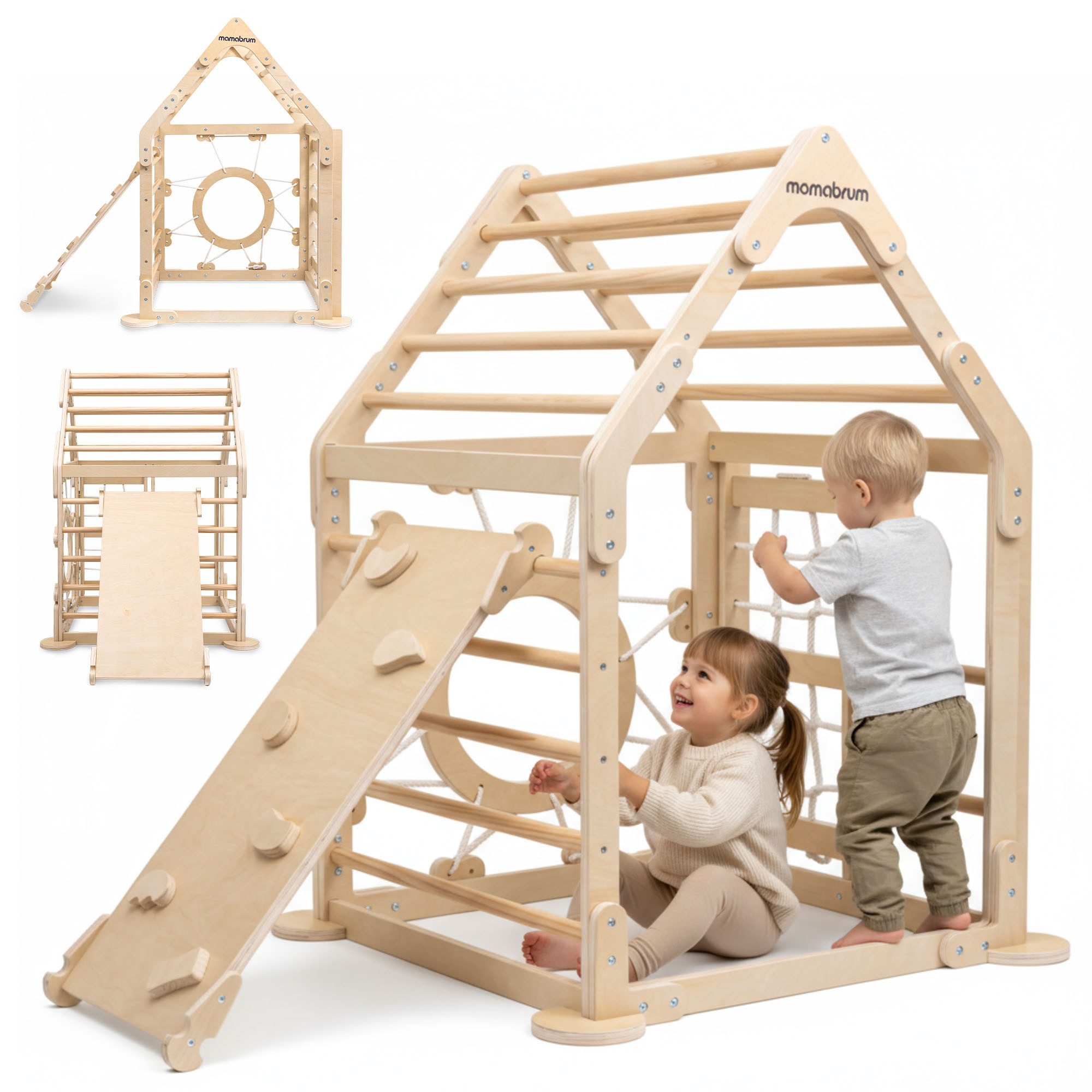 Mamabrum Motorikwürfel Großer Indoor-Holzspielplatz – Kletterhaus mit Rutsc günstig online kaufen