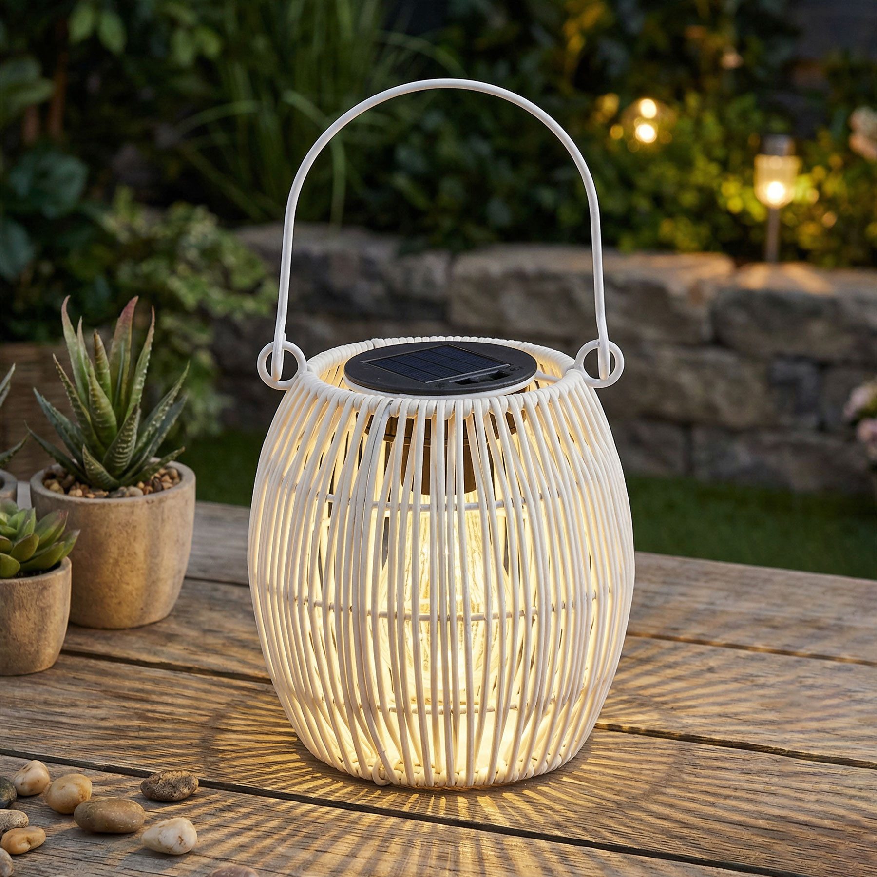 Levandeo® LED Solarleuchte, Solar Dekoleuchte Rund Weiß Tischleuchte Akku Garten Beleuchtung