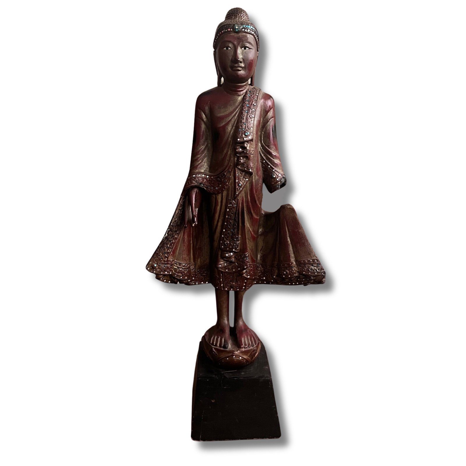 Asien LifeStyle Buddhafigur Holz Buddha Figur Burma, Thailand - Rot - stehend