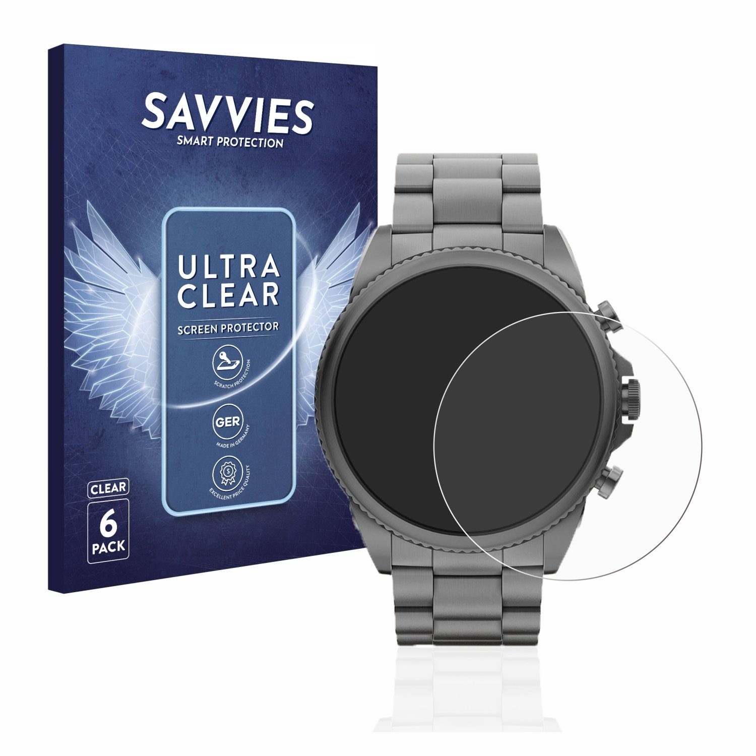 Savvies Displayschutzfolie Schutzfolie für Fossil Gen 6 (44mm), 6 Stück, Displayschutz Schutz Folie Klar Transparent