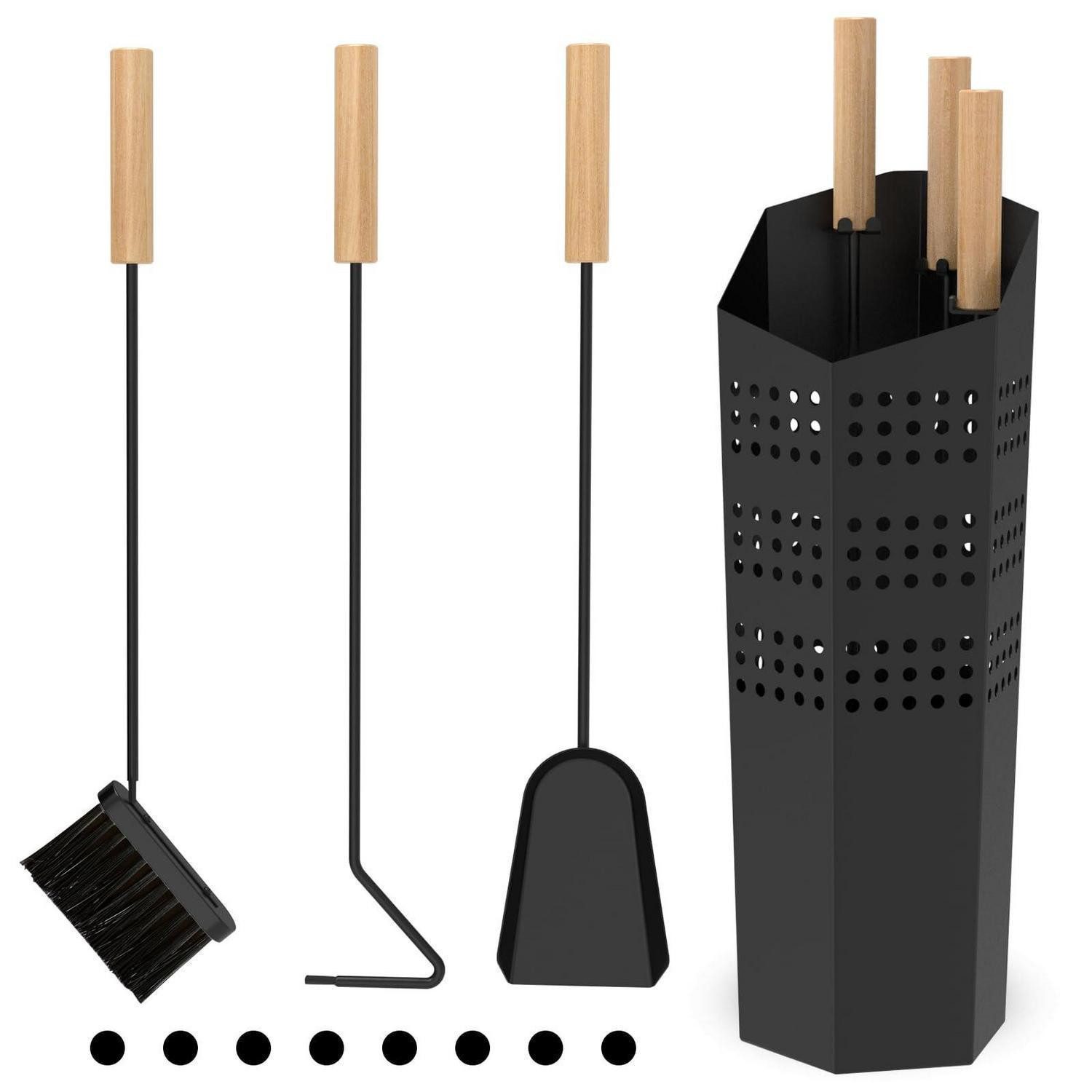 LuxusKollektion Kamingarnitur Kaminbesteck Set 4-teilig Schwarz, (1-St)