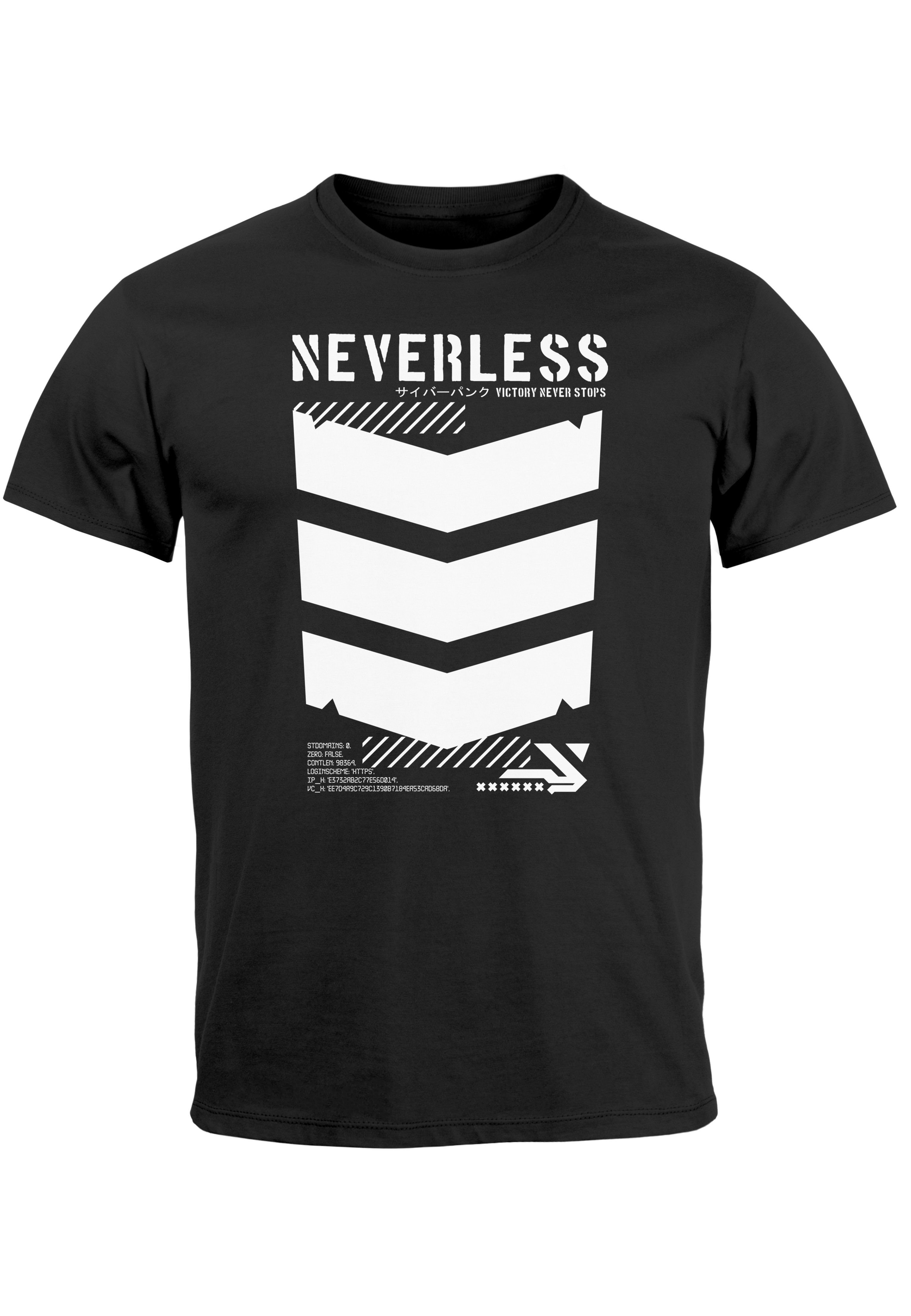 Techwear schwarz Print mit Military Print-Shirt Japanese Streetstyle Fas T-Shirt Neverless Trend Motive Herren