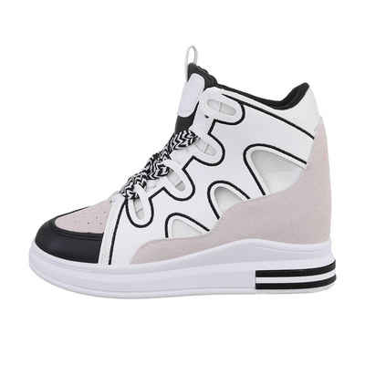 Ital-Design Damen High-Top Freizeit Sneakerboots Keilabsatz/Wedge Sneakers High in Weiß