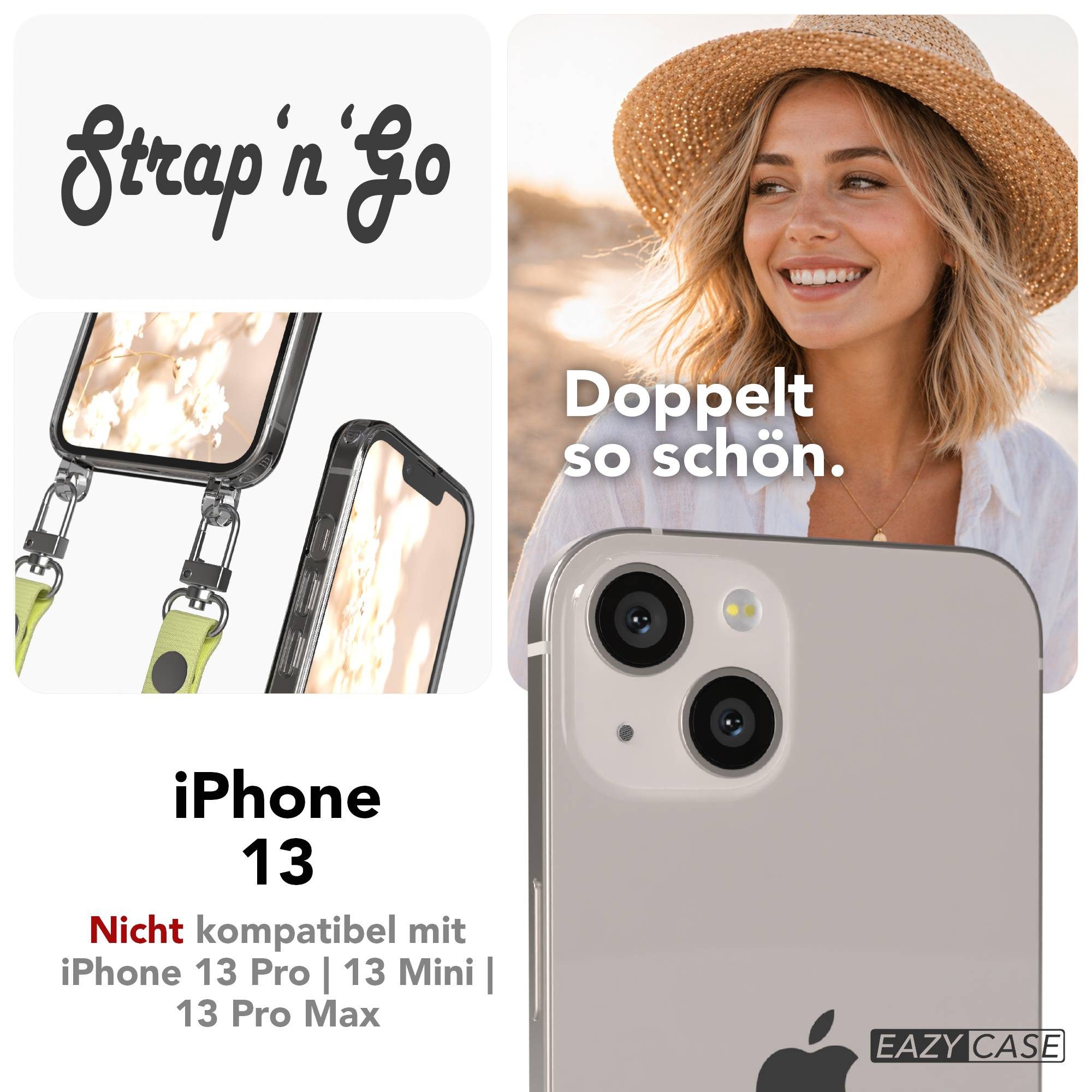 EAZY CASE Handykette für Apple iPhone 13 Handyhülle mit Handyband magnetisch, Handykordel in Gelb mit Magnetband für Hüllen mit 2x2 Löchern