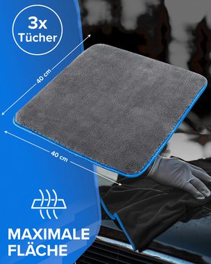 CARBIGO Microfasertücher Auto und Haushalt, Allzwecktücher Poliertuch 600 GSM Mikrofasertuch (80% Polyester,20% Polyamide, 40x40 cm, Set, 3-tlg., Lackschonende Fahrzeugpflege, Autopolitur, Trockentuch)