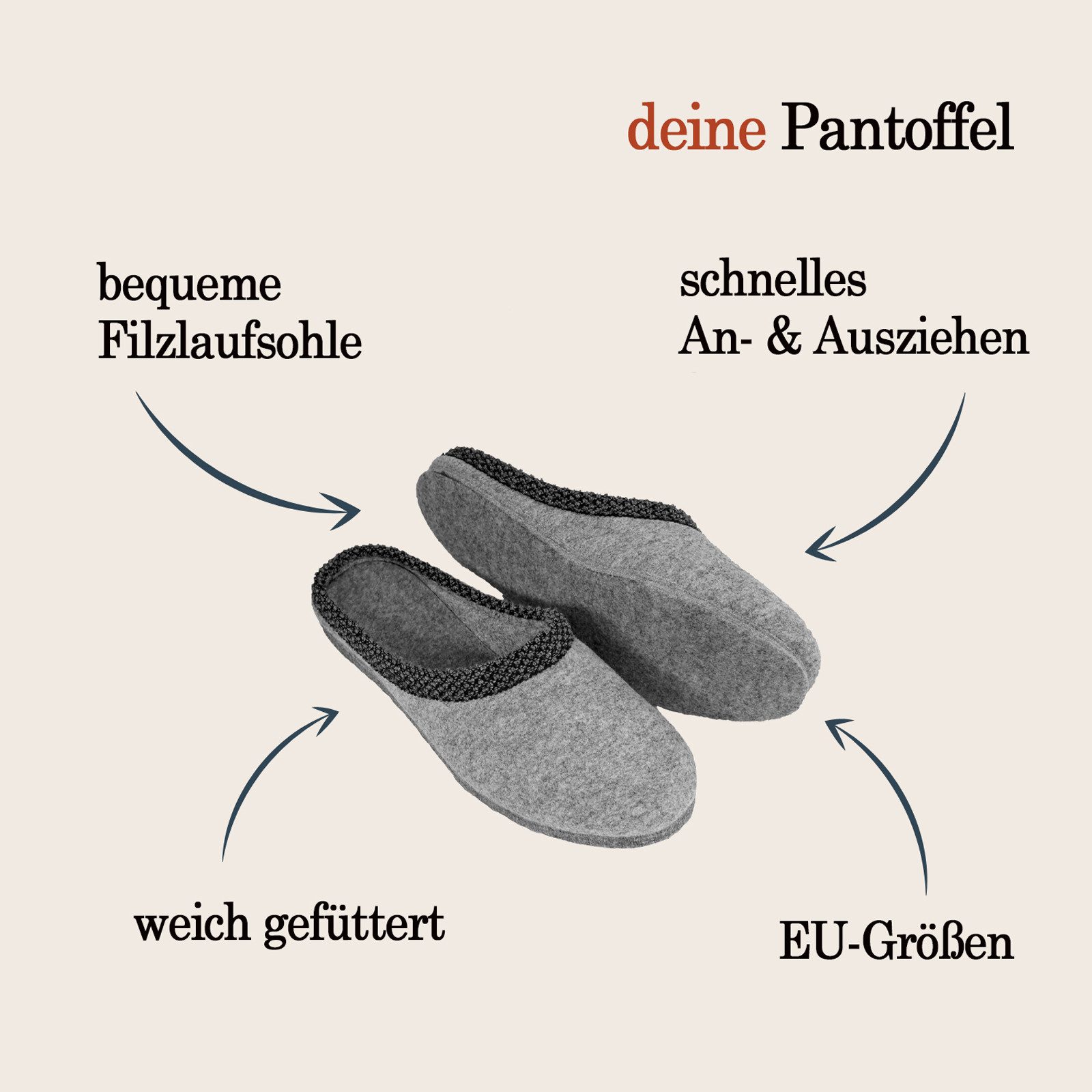 Pantoffelmann Filzpantoffel Herren Damen Hausschuh Filzlatschen superdicke Filzsohle Pantoffel (1 Paar) Filzpantoffeln, Gästepantoffel besonders leicht