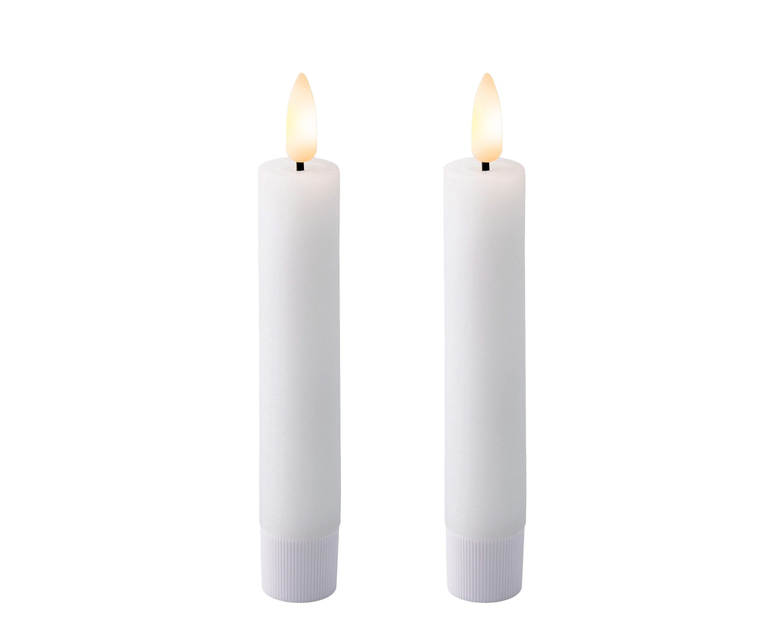Lumineo LED-Kerze, Timer, warmweiß, LED Kerzen 14,5cm mit Timer Wachs 2 Stück Weiß / Warmweiß