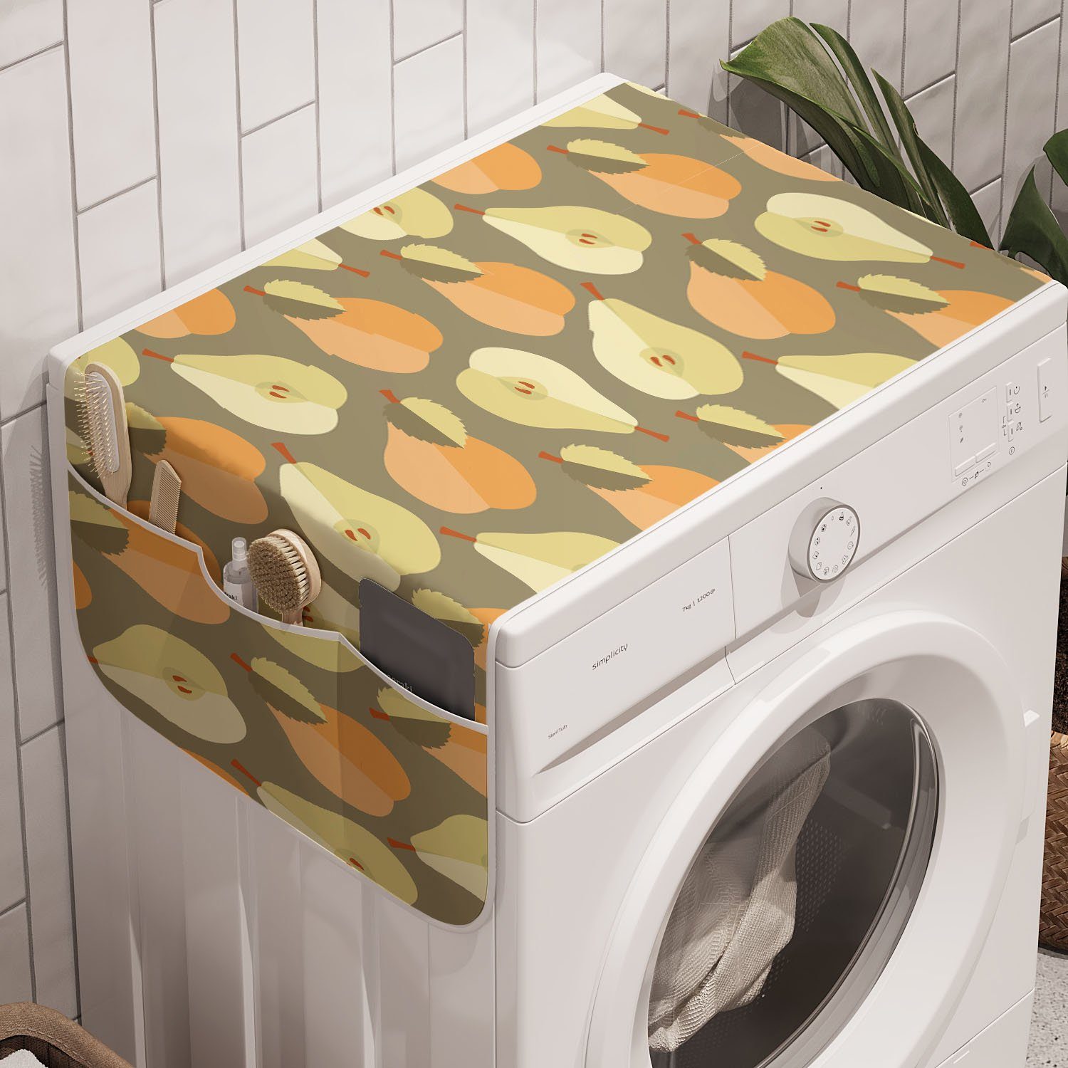 und Birnen Trockner, Obst Cartoon Zusammen Waschmaschine Blätter Abakuhaus für Anti-Rutsch-Stoffabdeckung Badorganizer