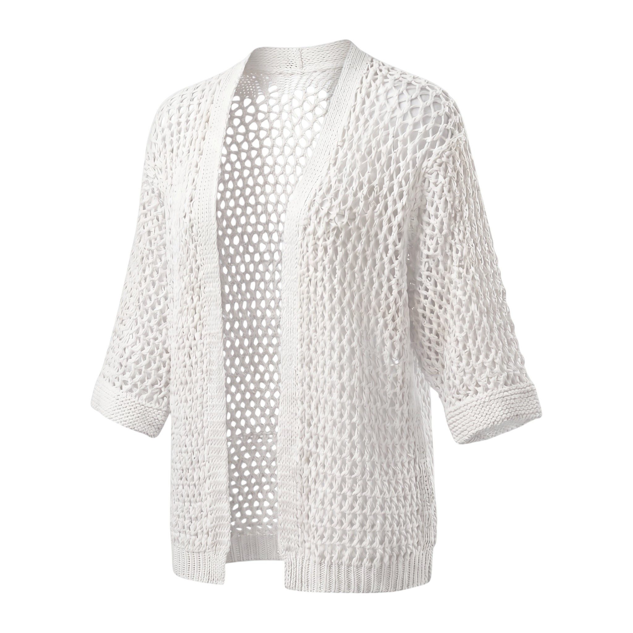 OriginalYou Cardigan Damen Strickjacke Häkelmuster luftiger Sommer Cardigan modernes Loch-Strick-Muster, One Size 40-44
