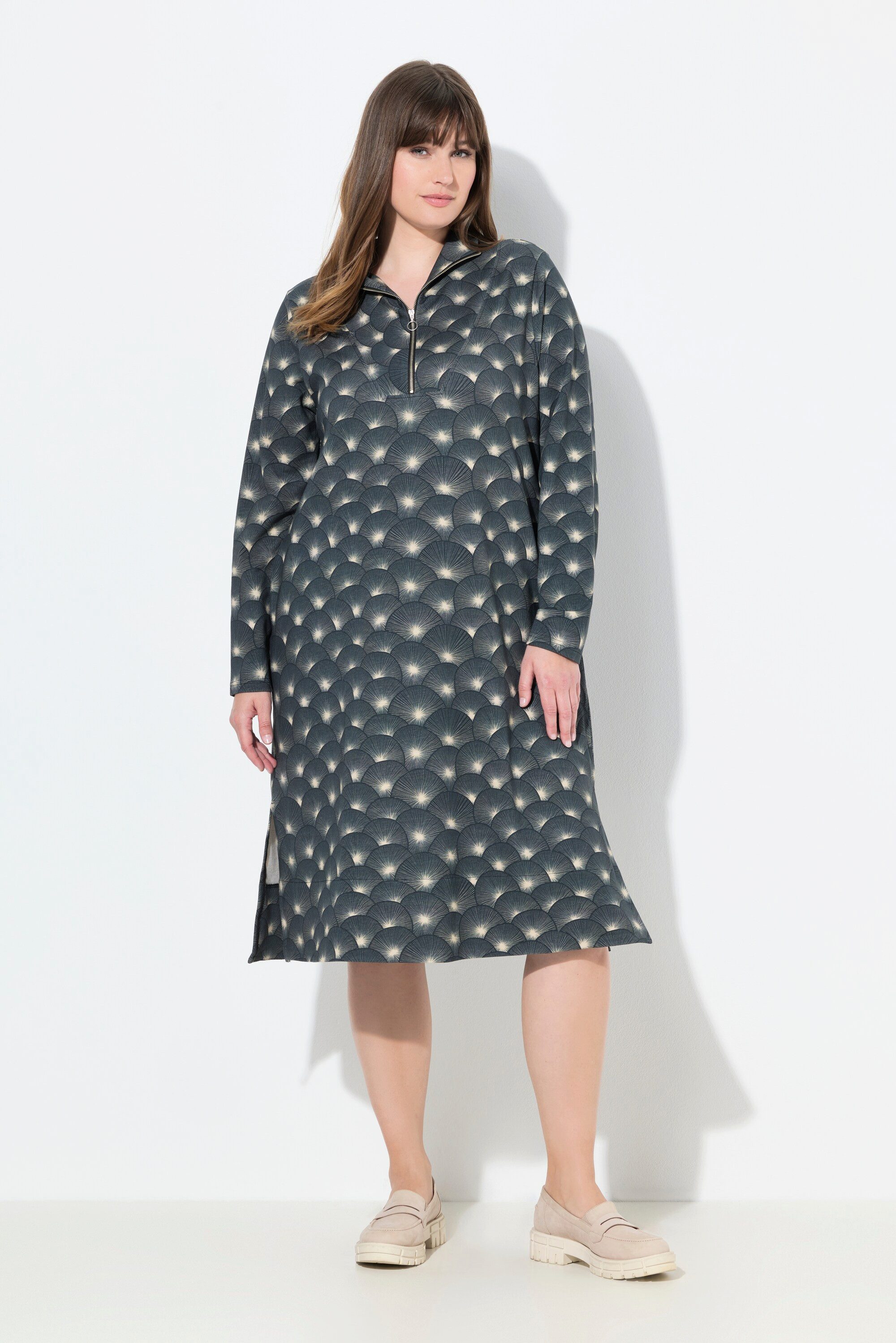 Jerseykleid Sweatkleid A-Linie Stehkragen Langarm Biobaumwolle
