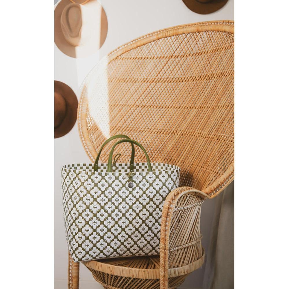 Handed By Einkaufskorb Handed By Shopper Motif Bag Olive With White Pattern