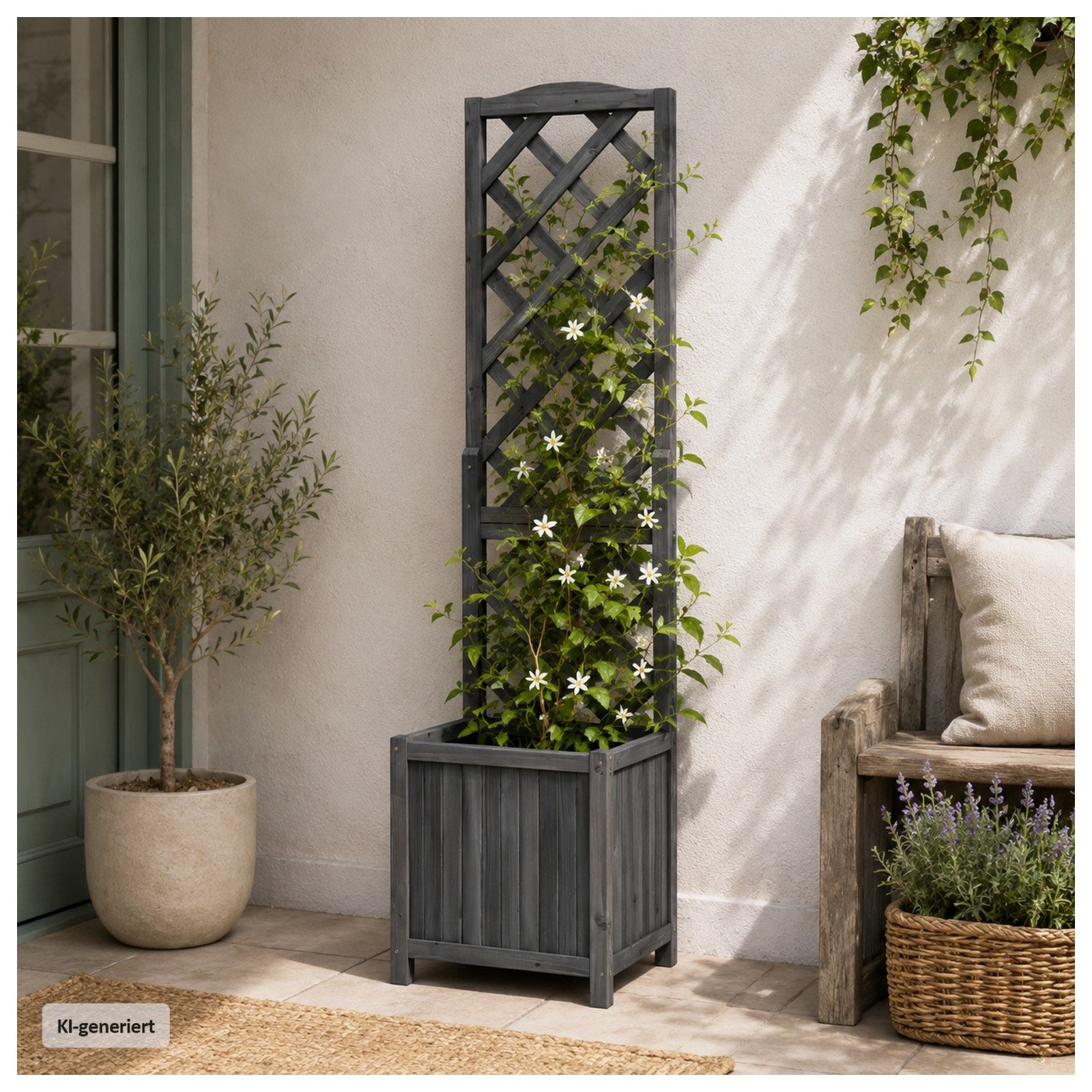 HTI-Living Pflanzkübel Pflanzkasten mit Rankgitter aus Holz grau (Stück, 1 St., 1x Pflanzkübel mit Rankgitter), Blumenkasten mit Spalier Holz