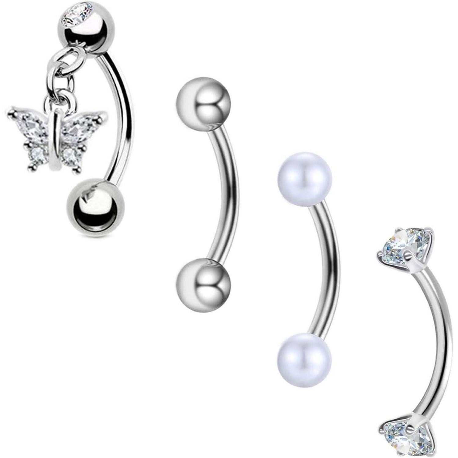 Besyvvin Augenbrauenpiercing Augenbrauenpiercing Set 4stk Chirurgenstahl Curved Barbell 1,2mm 8mm