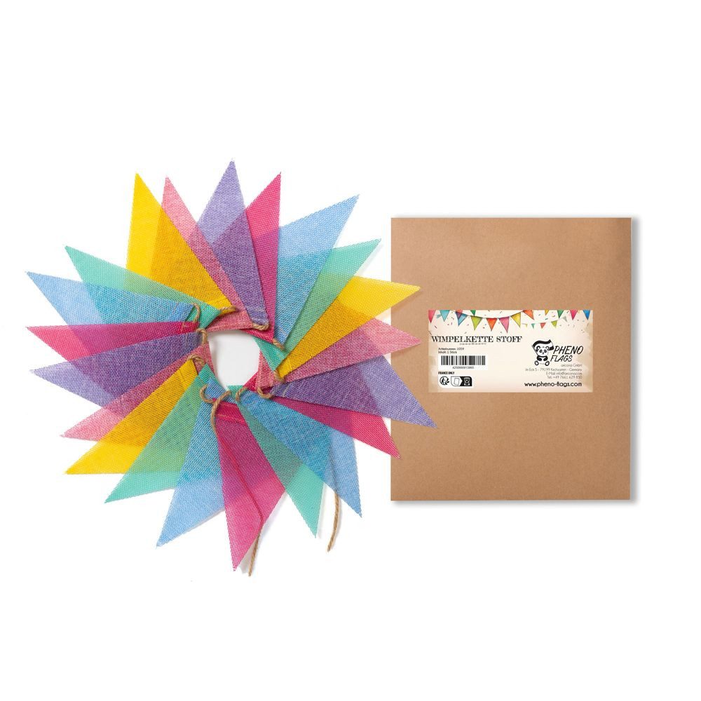 PHENO FLAGS Flagge Wimpelkette aus reinem Leinen-Stoff mit 6 Farben, 5 m, Outdoor & Indoor geeignete, wiederverwendbar