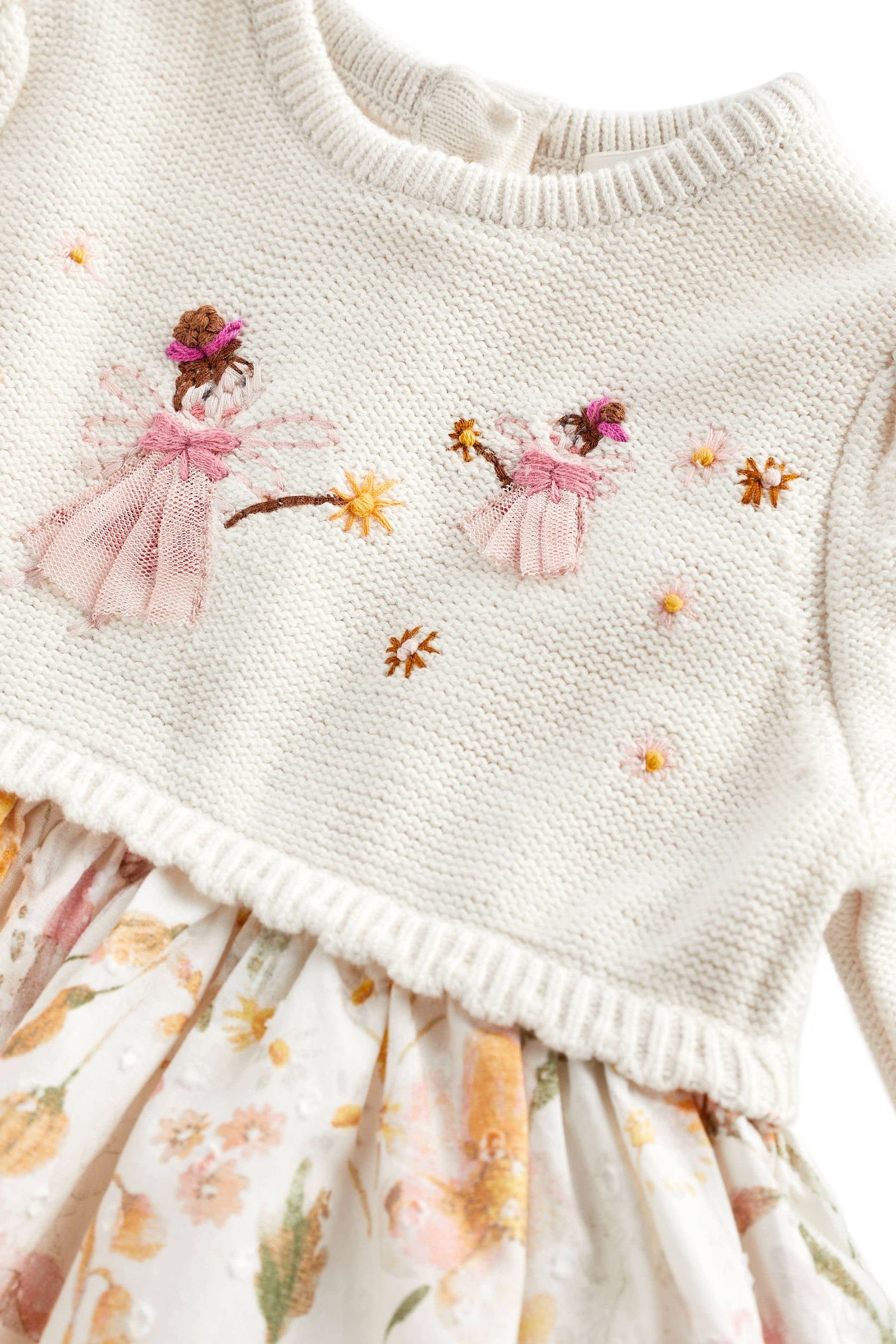 Cream Häschen-Stickerei Baby-Kleid mit Floral Next (1-tlg) Strickkleid