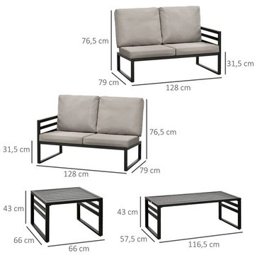 Outsunny Sitzgruppe 2 Sofa, 2 Tische, wetterbeständig, (Gartenlounge-Set, 4-tlg., Gartenmöbel-Set), für Garten, Balkon, Hellgrau+Schwarz