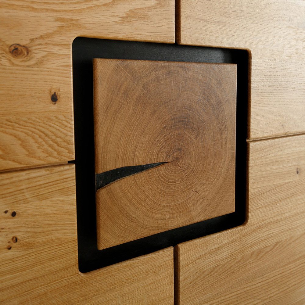 Lomadox Highboard WOODBRIDGE-69, in Eiche massiv geölt, 129 cm breit, Hirnholz, montiert