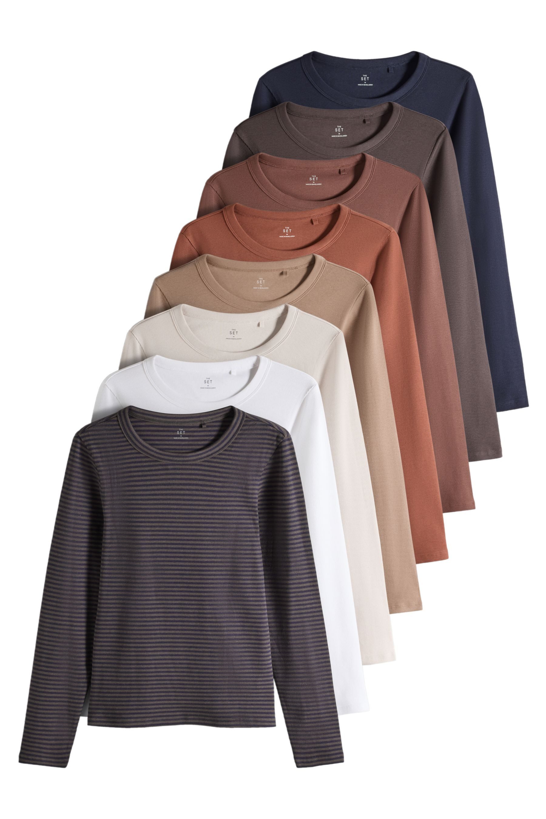 The Set Langarmshirt The Set gerippte Slim Fit Langarmshirts, 8er-Pack (8-tlg)