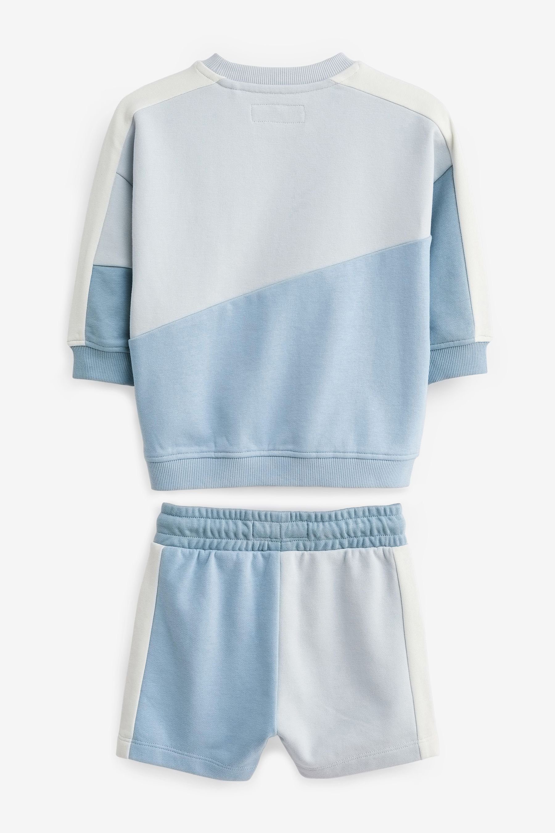 Next Sweatanzug Light Blue im (2-tlg) Set Blockfarben-Sweatshirt Shorts und