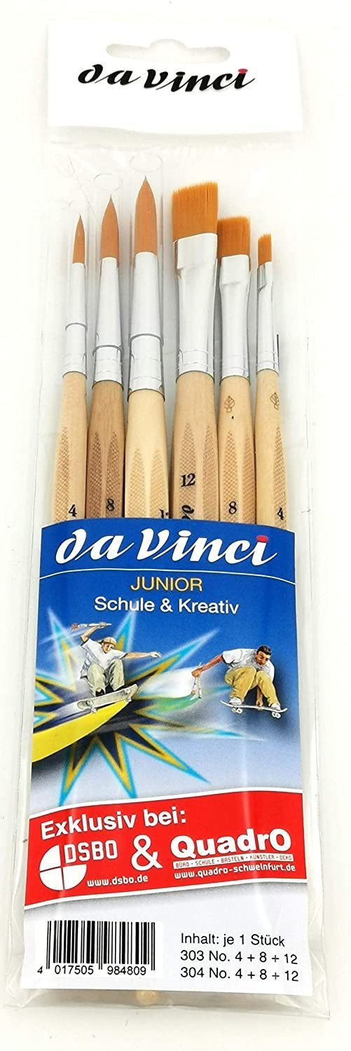 Da Vinci Pinsel da Vinci Pinsel-Set Junior 6 Stück, für Kunstunterricht, Haart nicht, (6 Stück), Schule, Hobby, Haart nicht, rostet nicht