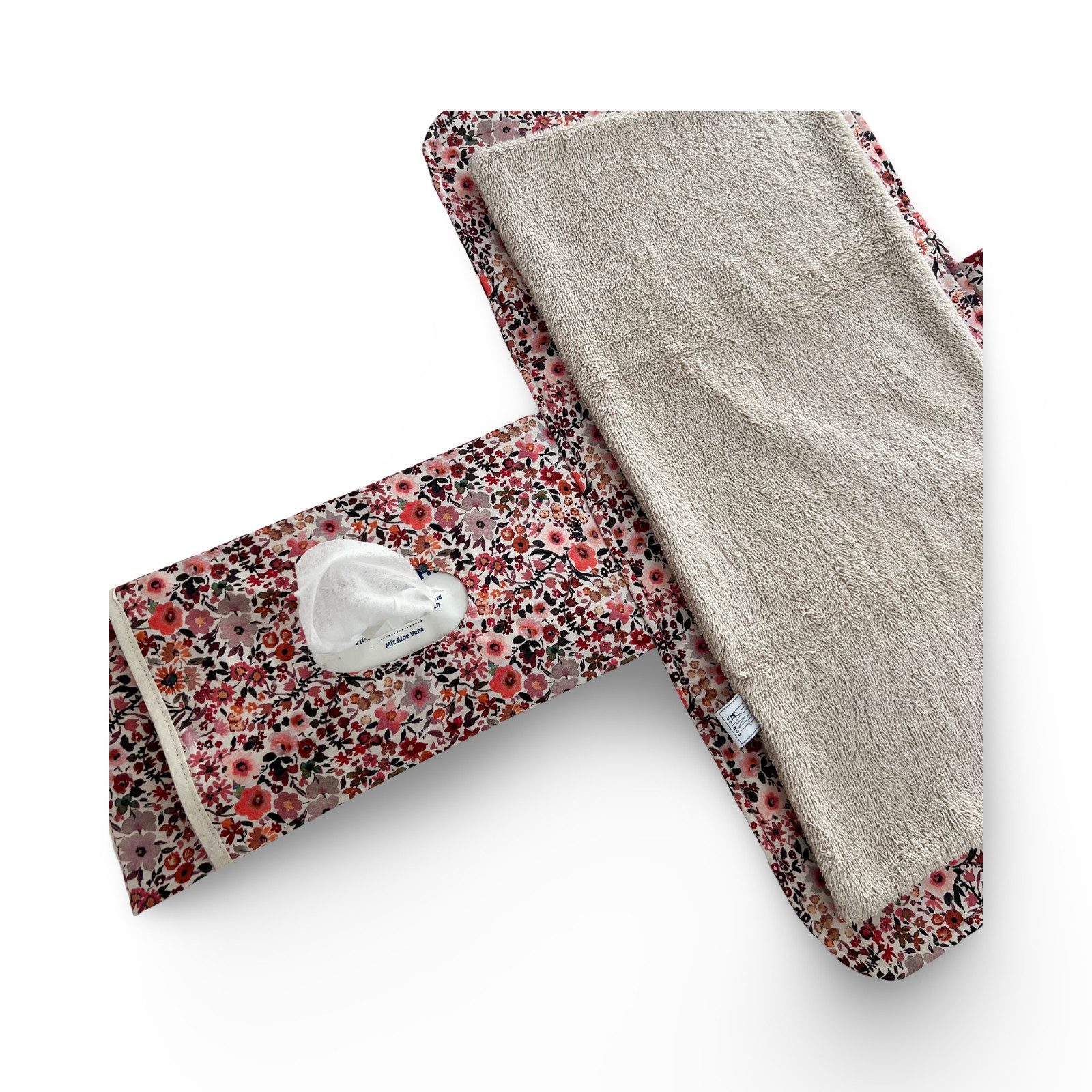 LittleANTunique Wickeltasche Wickelunterlage Windeltasche 2in1 für unterwegs I Flowers Coral, Handgefertigt, Langlebig und Plastikfrei