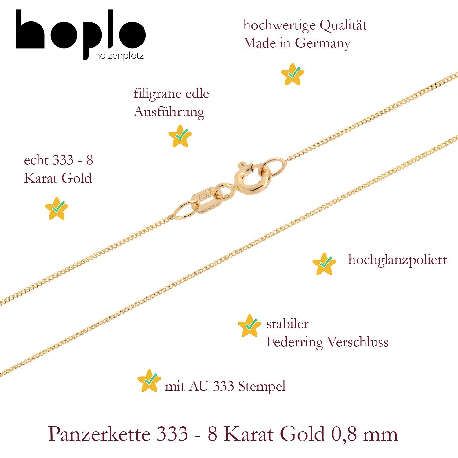 HOPLO Panzerkette Goldkette Panzerkette Länge 36cm - Breite 0,8mm - 333-8 Karat Gold, Made in Germany – Bild 5 von 5