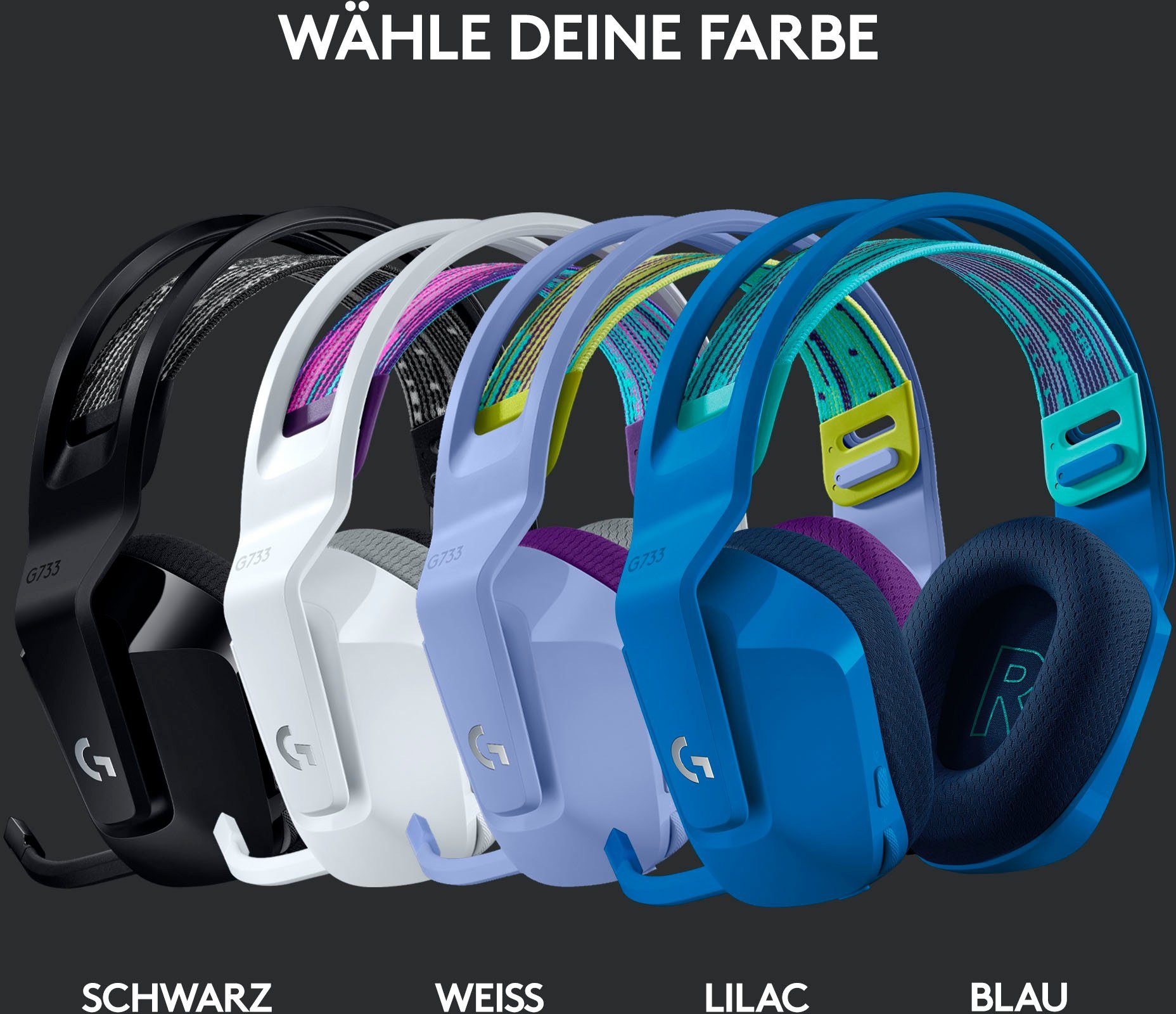 WLAN Logitech Wireless G RGB blau (WiFi) Gaming-Headset abnehmbar, LIGHTSPEED (Mikrofon G733